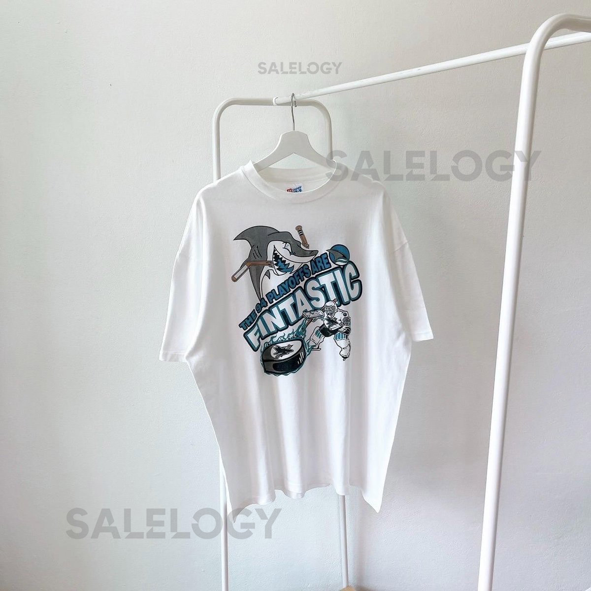 Vintage 90s San Jose Sharks hockey Hanes made in USA white t-shirt XL_602