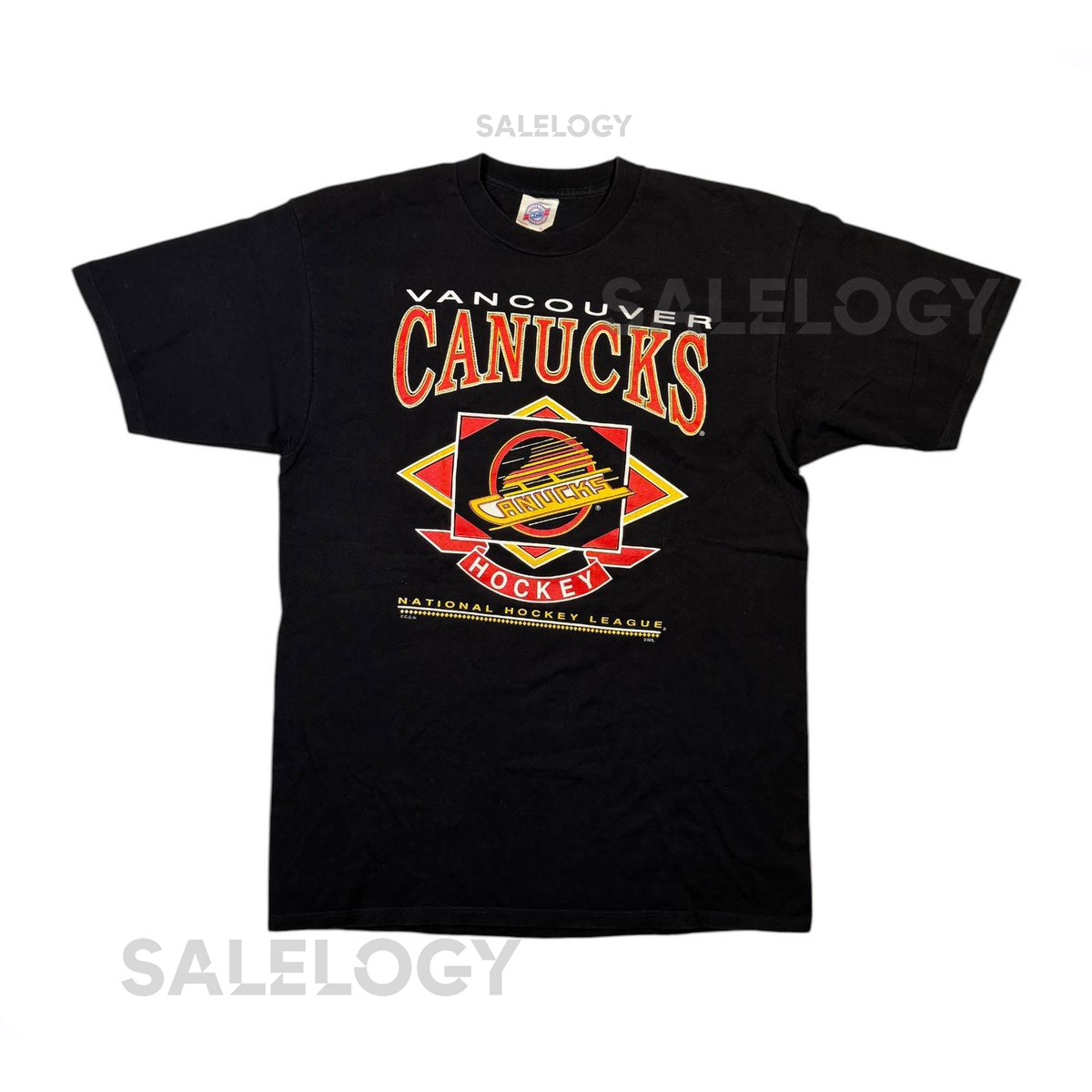 Vintage Vancouver Canucks T-shirt Authentic Canada Hockey Team Graphic Logo Black Tee XL_654