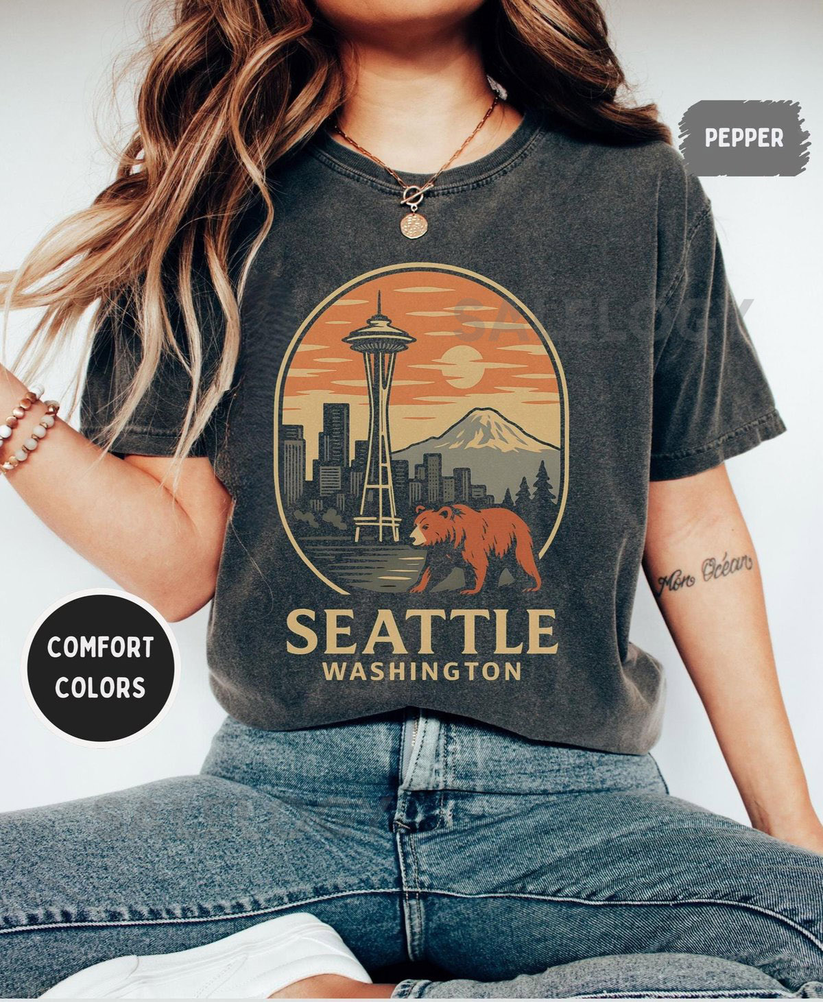 Vintage Seattle Comfort Colors 1717 Unisex Garment-Dyed T-Shirt Retro Tee Soft Cotton Shirt Distressed Style Top Men's Women's Clothing_641