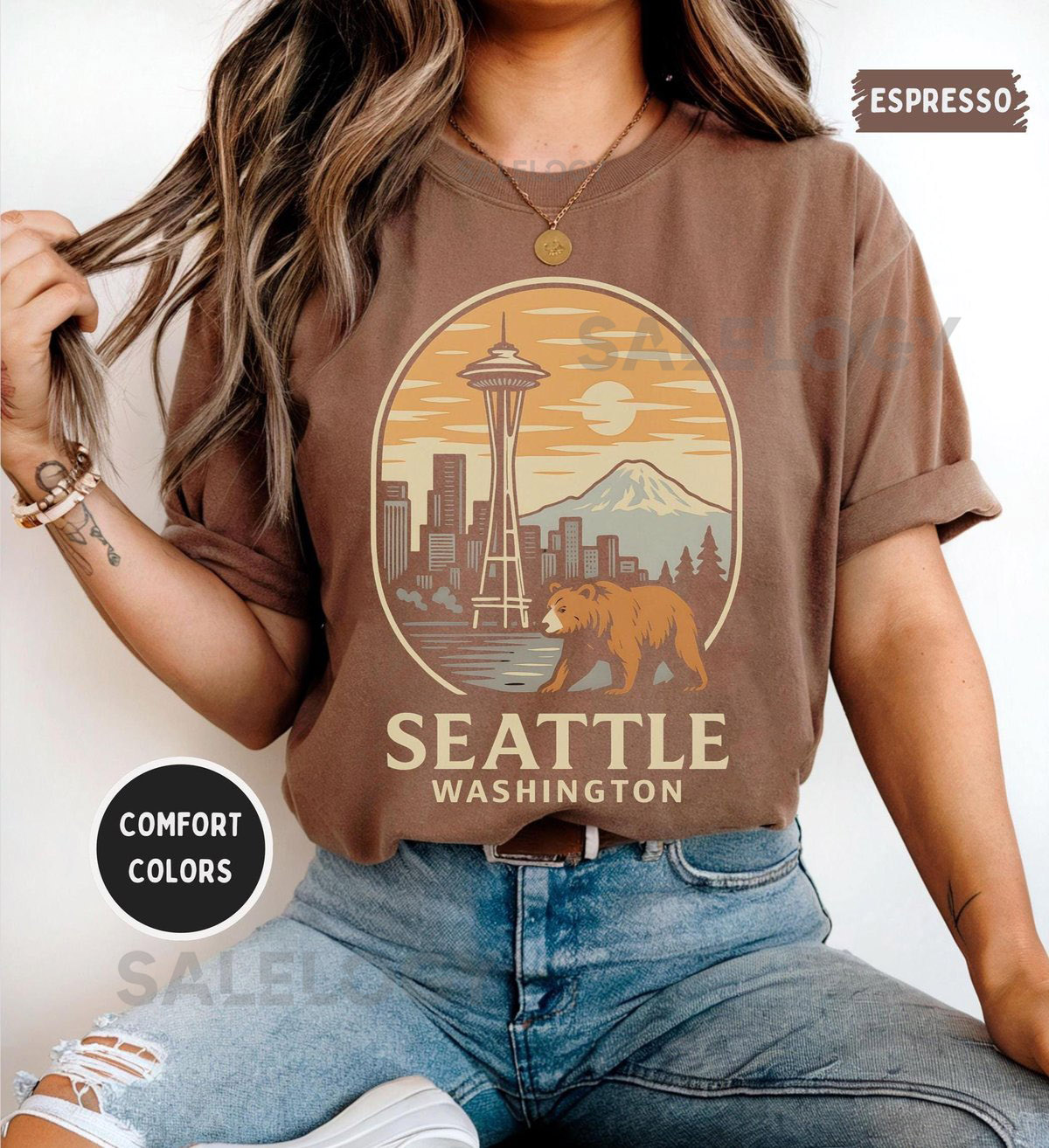 Vintage Seattle Comfort Colors 1717 Unisex Garment-Dyed T-Shirt Retro Tee Soft Cotton Shirt Distressed Style Top Men's Women's Clothing_642