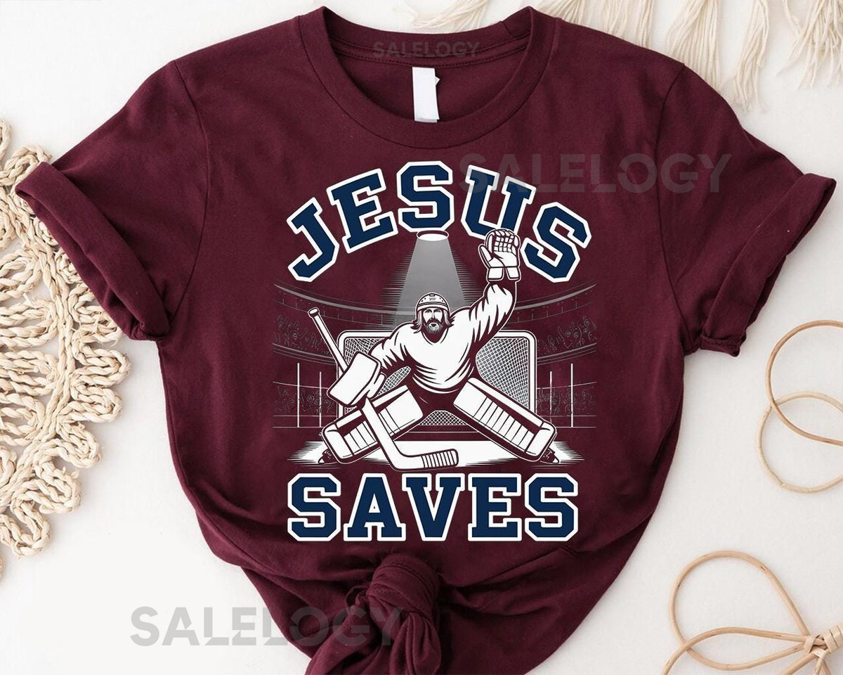 Jesus Saves Hockey T-Shirt Funny Christian Goalie Gift_148