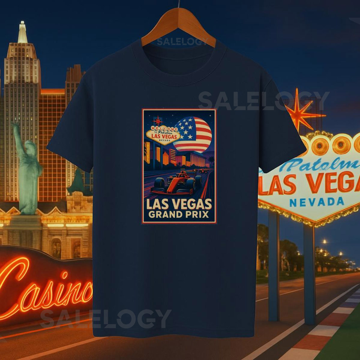 Las Vegas Grand Prix T-Shirt F1 Racing Tee with Night City Poster Style_176
