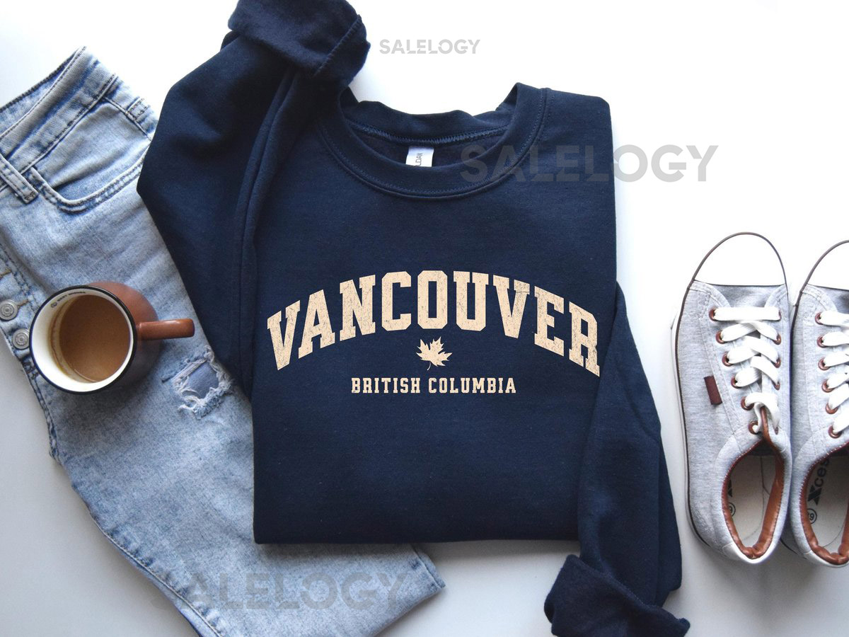 Vancouver British Columbia Canada Navy Sweatshirt - Unisex Crewneck Pullover Jumper Coastal City Traveler Gift Pacific Northwest Top_485