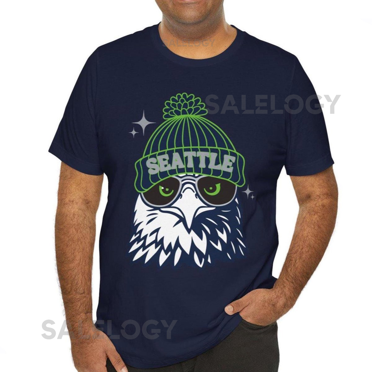 Seattle Football Fan T-Shirt Seahawk With Beanie Hat Graphic Tee_301