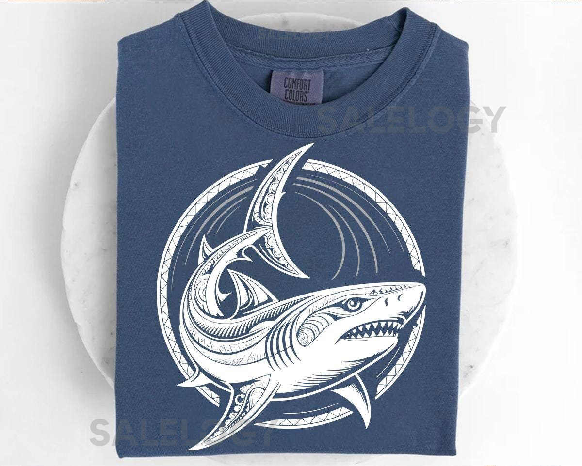 Tribal Shark Graphic Tee Ocean Lover Shirt_476