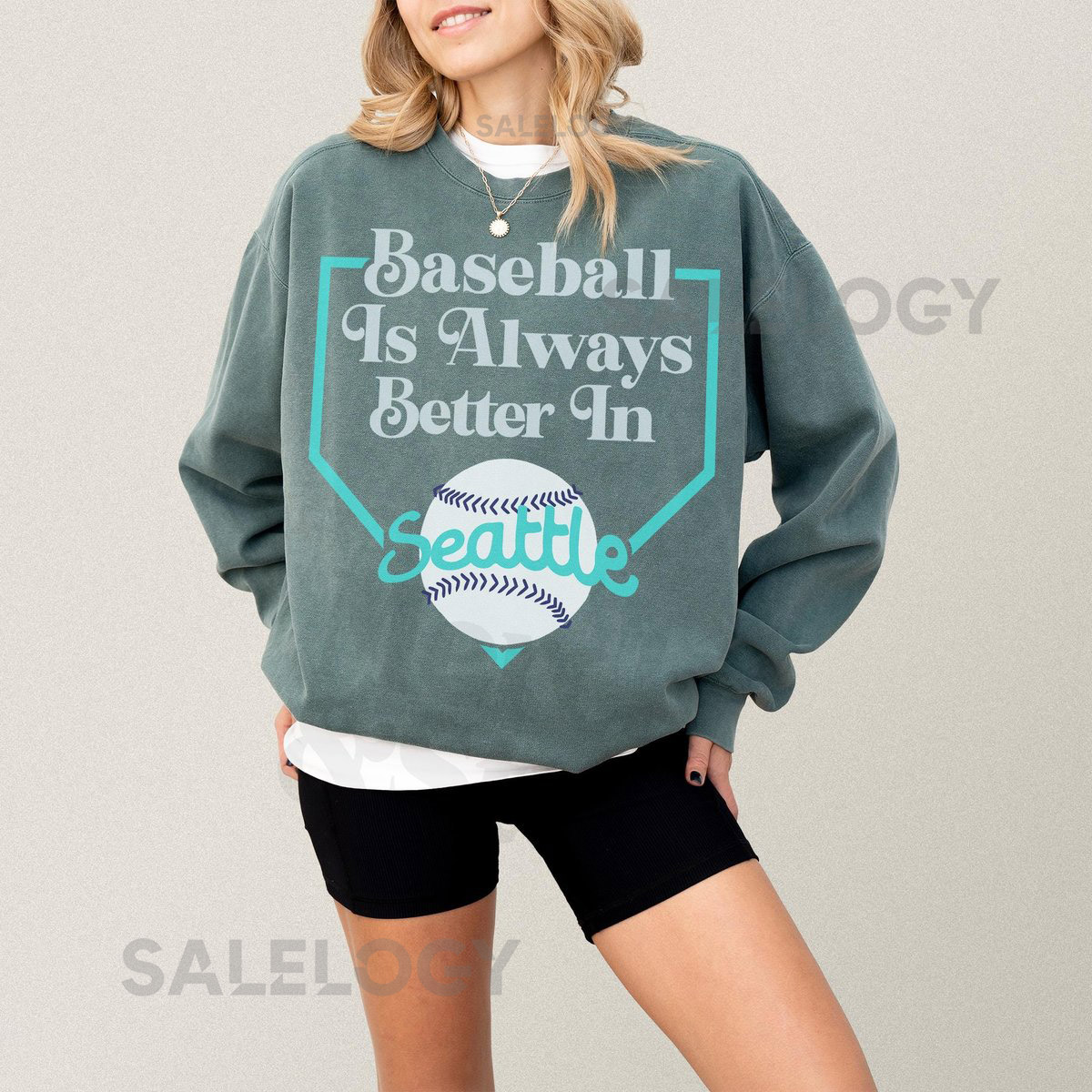 Retro Seattle Baseball Sweatshirt Teal and Navy Seattle Sports Fan Crewneck Sweater_231