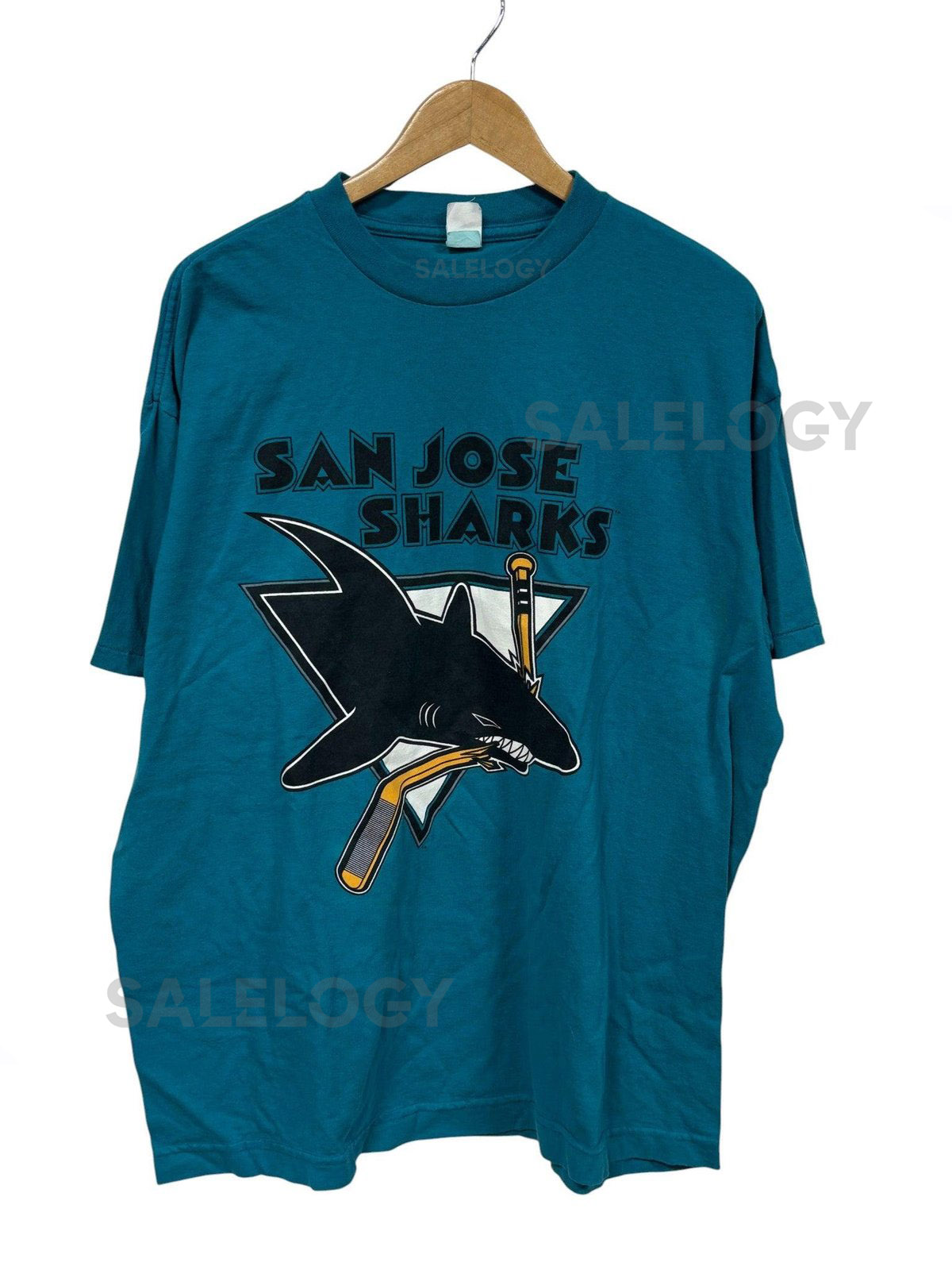 Vintage 90's San Jose Sharks NHL Logo Graphic Tee Size XL_597