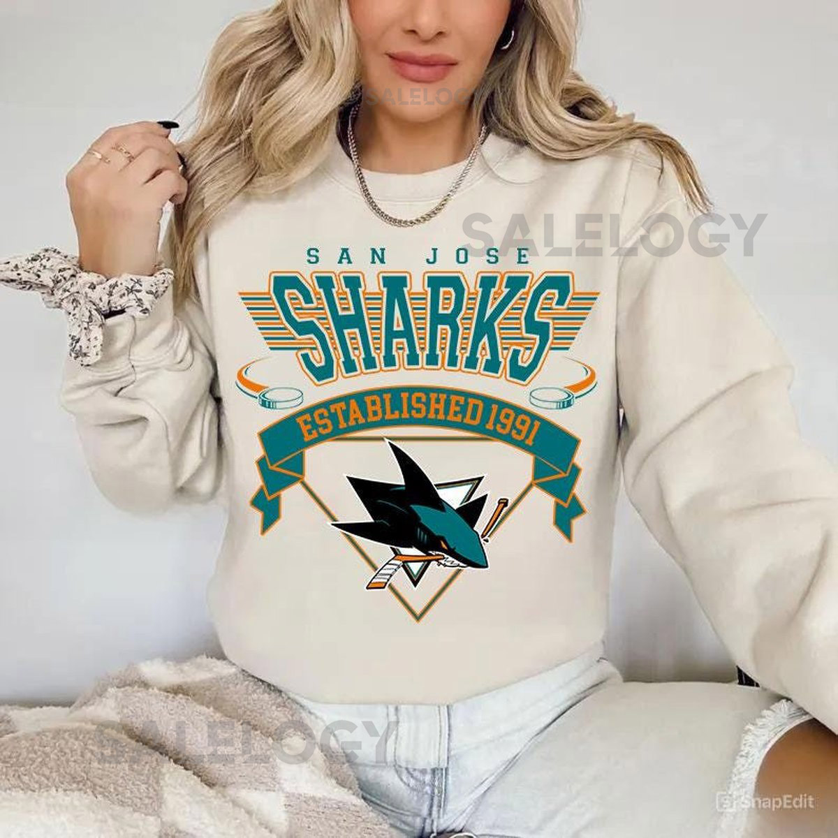 San Jose Sharks Sweatshirt Crewneck Vintage Sharks shirt San Jose Hockey Fan shirt Hockey Tee Sharks Sweatshirt_266