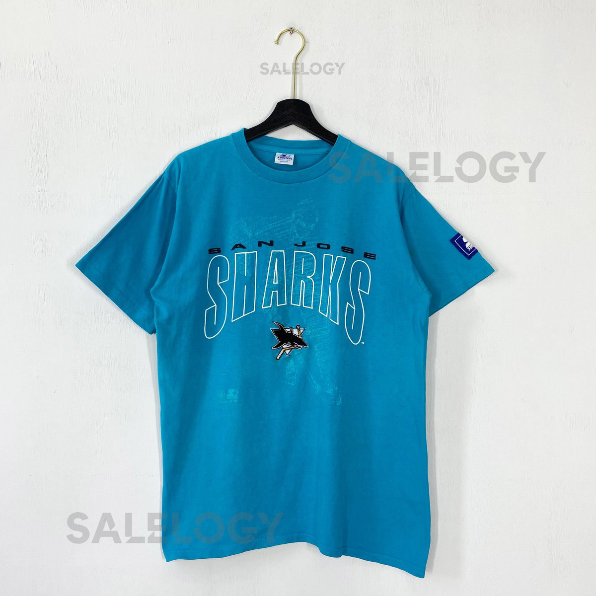 Vintage 90s San Jose Sharks T-Shirt Starter NHL Sportswear Print Logo Green Medium_610