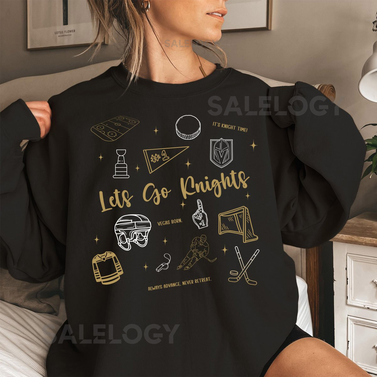Vegas Hockey Doodle Sweatshirt Vegas Golden Knights Lets Go Golden Knights NHL Crewneck Golden Knights Sweatshirt Game Day Shirt Stanley Cup_574