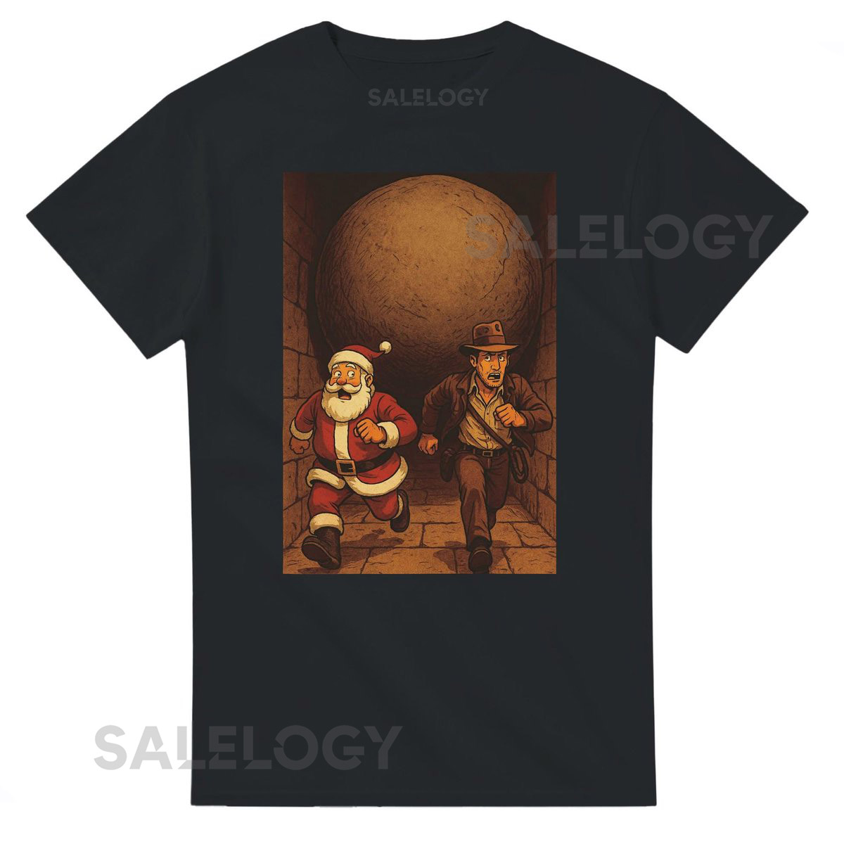 Indiana Jones Christmas Crewneck T-shirt Gildan 5000 Black_131