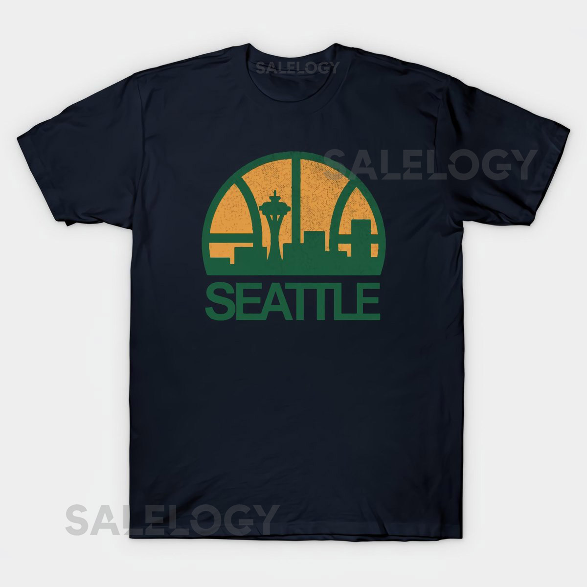 Seattle Supersonics Skyline Navy Short Sleeve T-Shirt Size S-4X Casual Classic_410