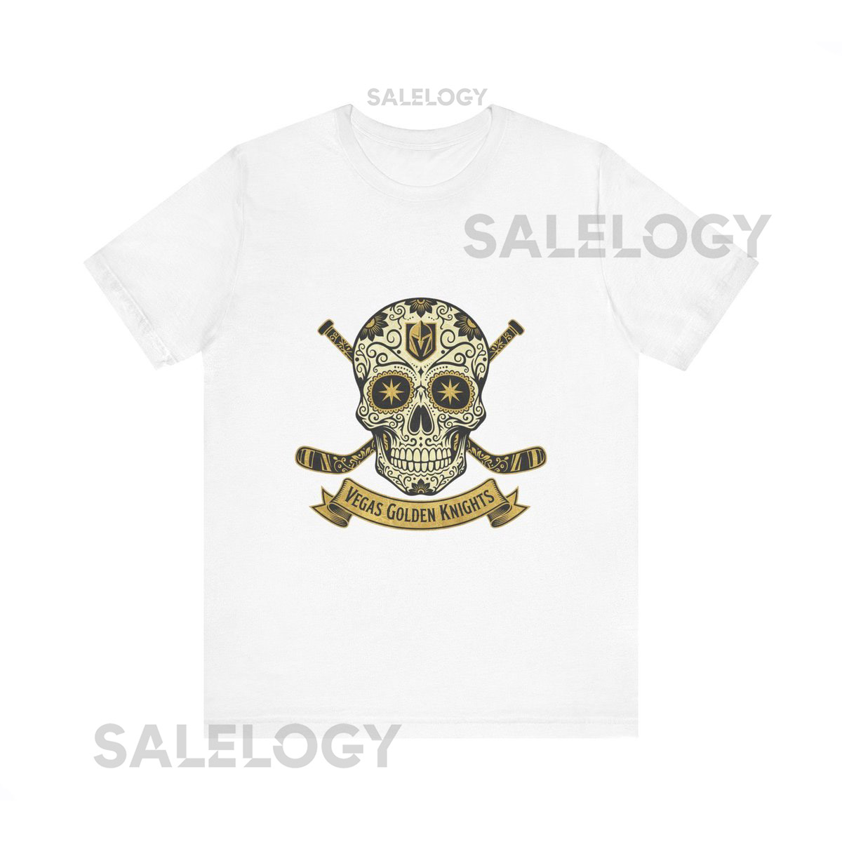 Handmade Sugar Skull Hockey T-Shirt Vegas Golden Knights Banner_116
