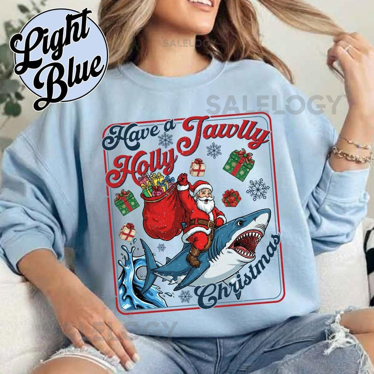 Have A Holly Jawlly Christmas Sweatshirt Funny Shark Kids Shirt Festive Holiday Apparel For Shark Lovers 251125DN10_117