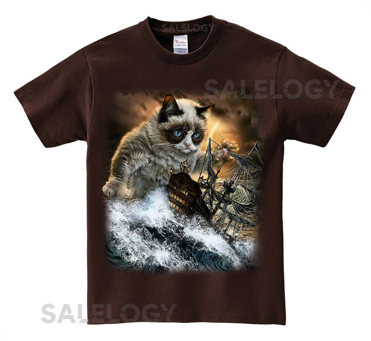 Flying Dutchman Monster Cat Burst Out from Sea Kraken - Short Sleeve Unisex Men Women Youth T-Shirt - PrintStarTee_96