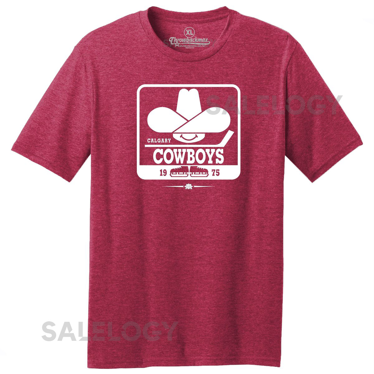 Calgary Cowboys WHA 1975 Hockey Classic Cut Premium Tri-Blend Tee Shirt - Calgary Flames - Red Heather_41