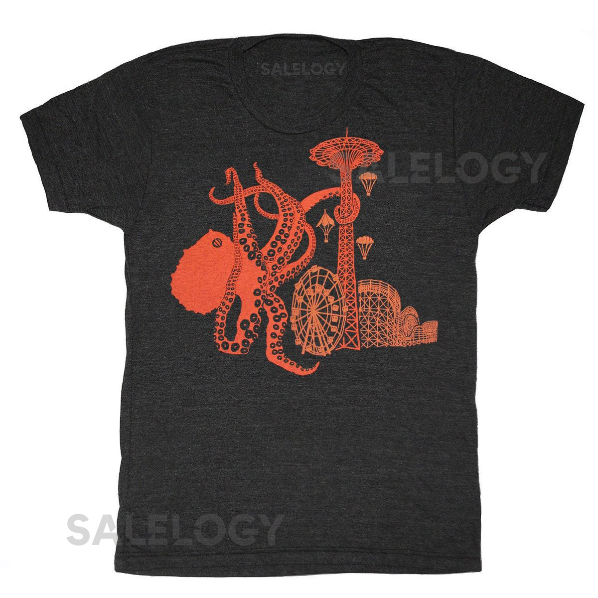 Octopus Attack - Unisex Mens T-Shirt Brooklyn New York Awesome Carnival Kraken Monster Giant NYC Squid Coney Island Tee Shirt Black Tshir_205