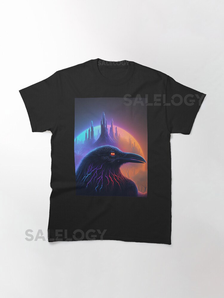 Raven in front of a neon lighted moon Clas