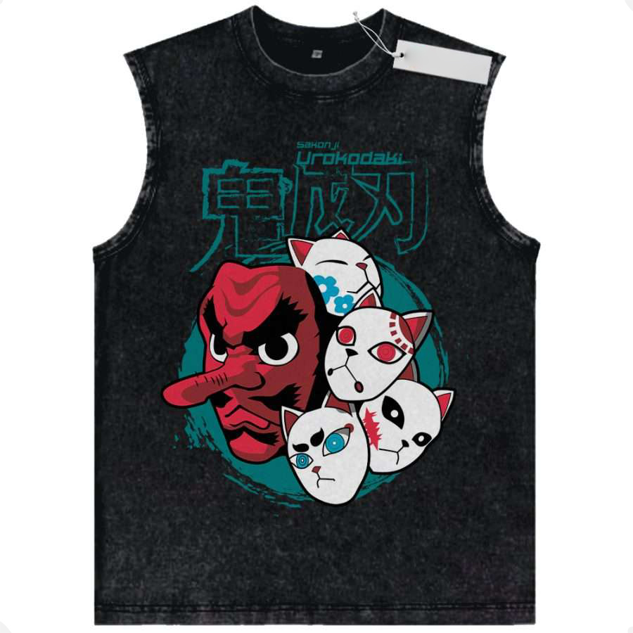 Demon Slayer Urokodaki Tank Top, Vintage Sleeveless Tee for Men