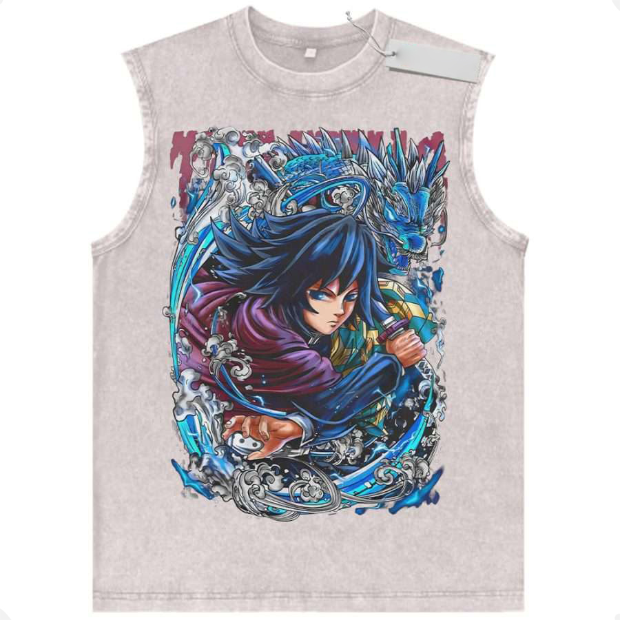 Demon Slayer Giyu Tomioka Tank Top, Vintage Sleeveless Tee for Men