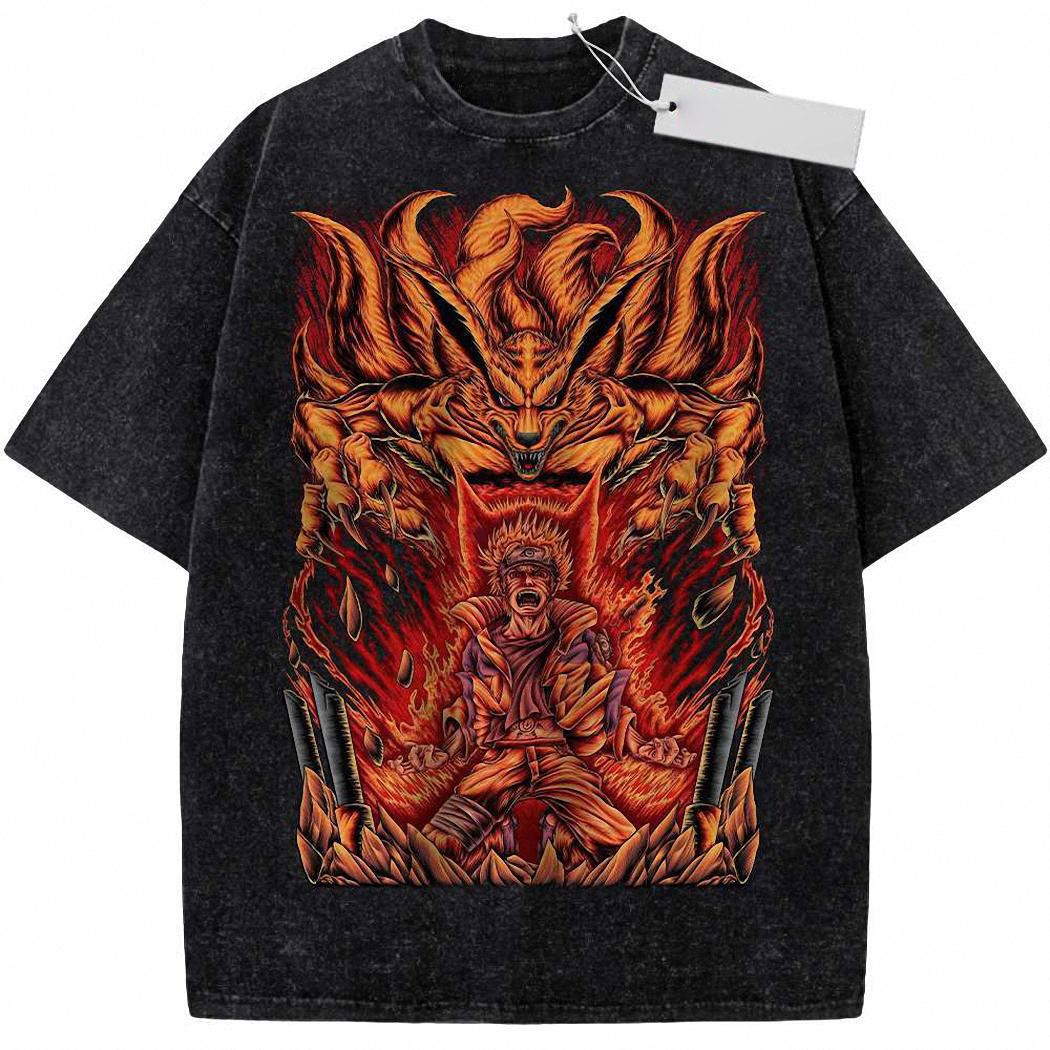 Kurama vs Naruto Uzumaki Shirt, Anime Shirt, Vintage T-Shirt 1