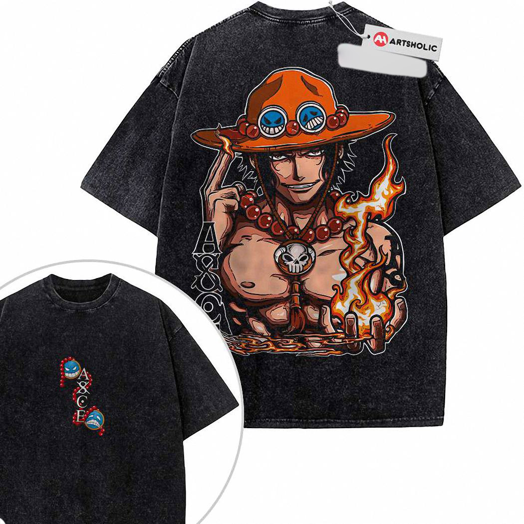 Portgas D Ace Shirt, One Piece Shirt, Anime Shirt, Vintage T-Shirt 2-Sided 1