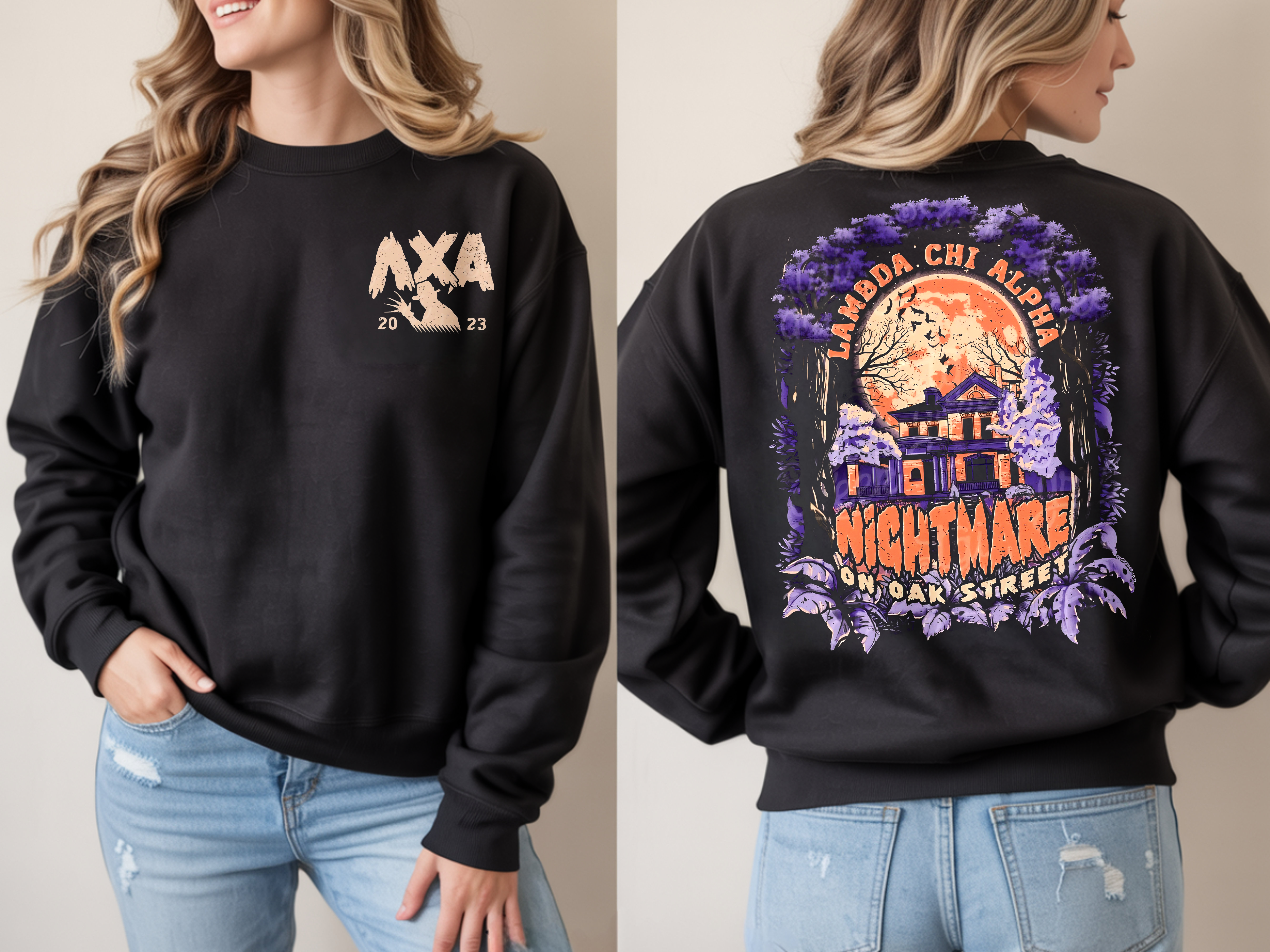 Lambda Chi Alpha Haunted House Two-Sided Design Nightmare On Oak Street Halloween Vintage T-Shirt, Hoodie & Sweatshirt