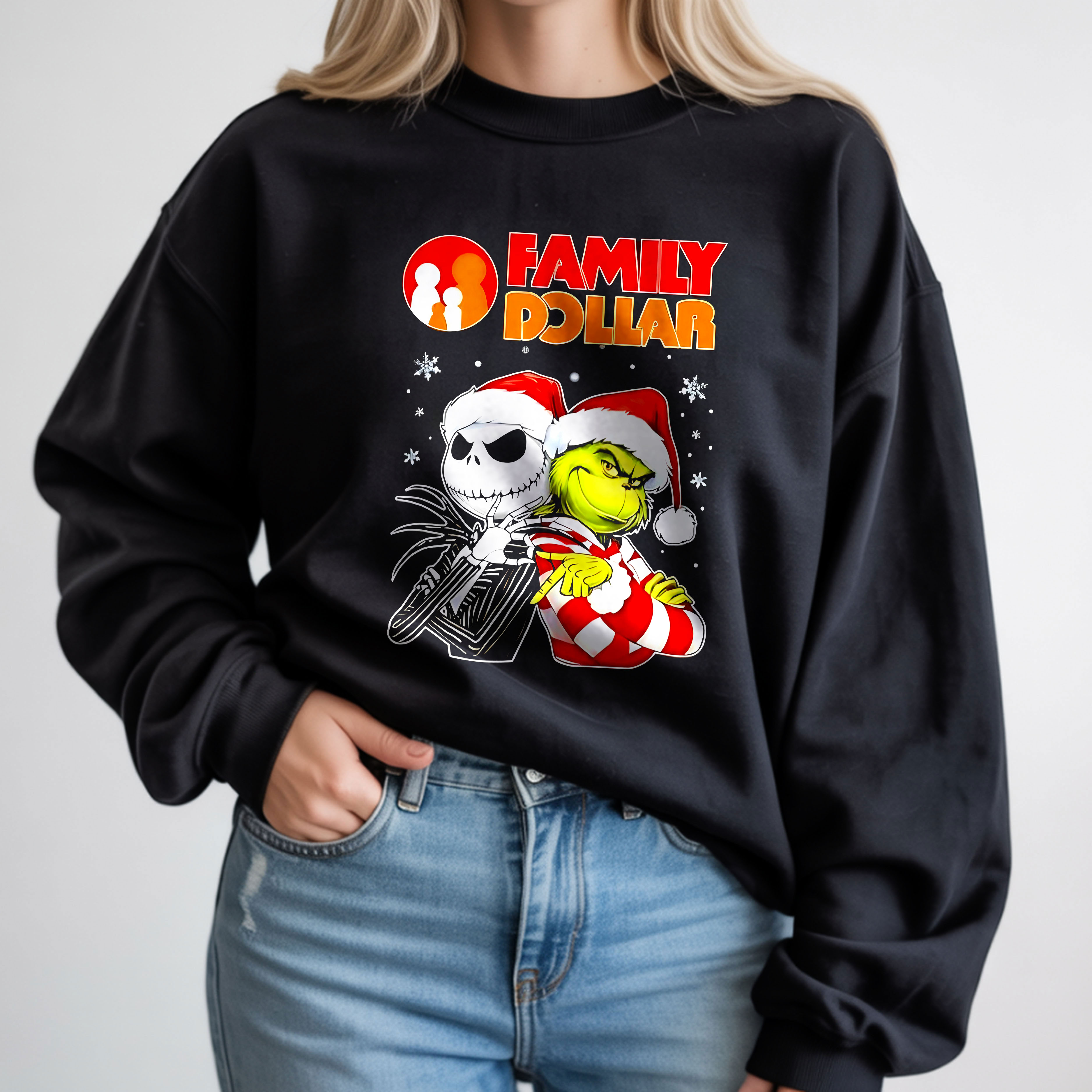 Grinch x Jack Skellington Graphic Family Dollar Christmas Vintage T-Shirt, Hoodie & Sweatshirt