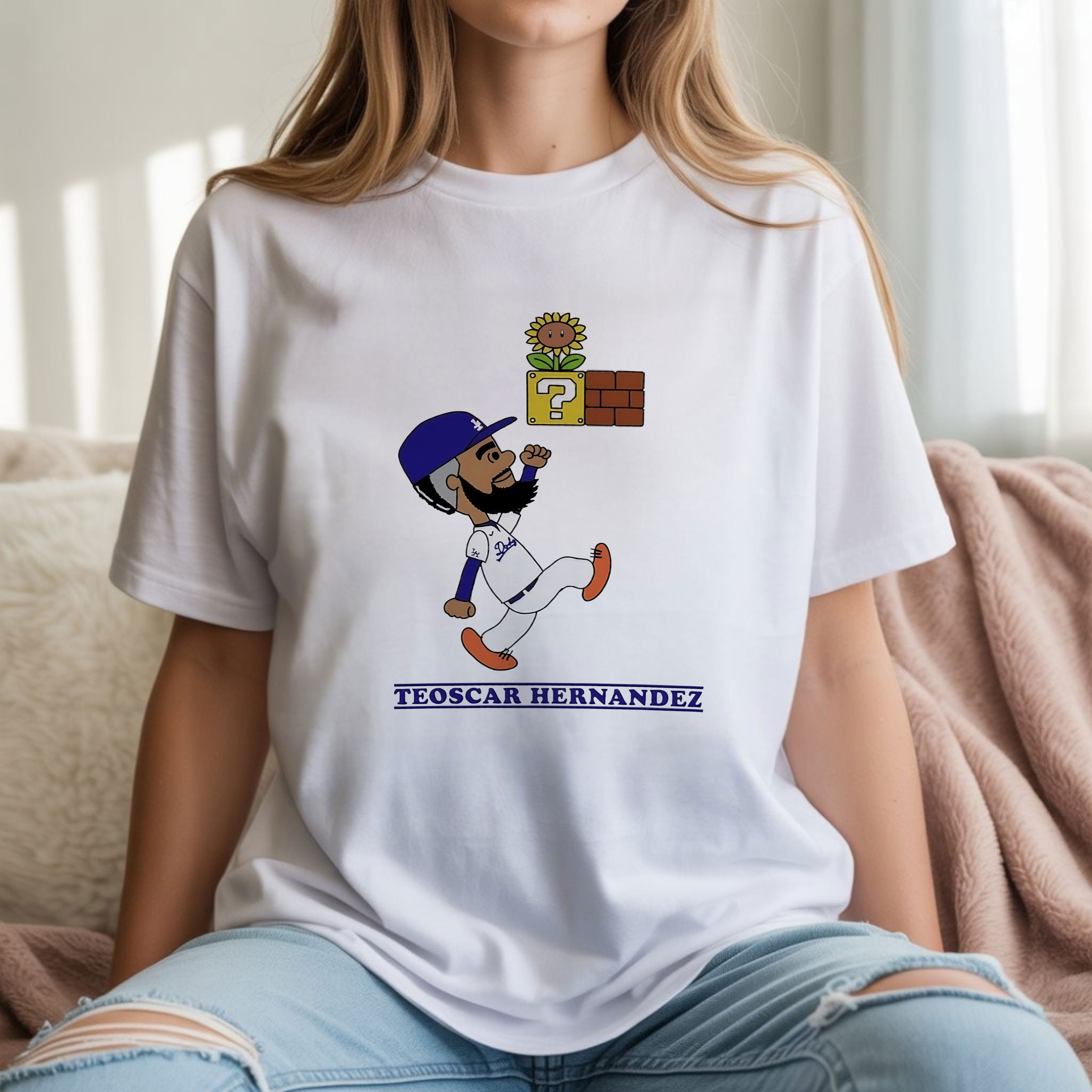 Peanuts Teoscar Hernandez Dodgers Super Mario Jump Funny MLB Baseball Cartoon T-Shirt, Hoodie & Sweatshirt