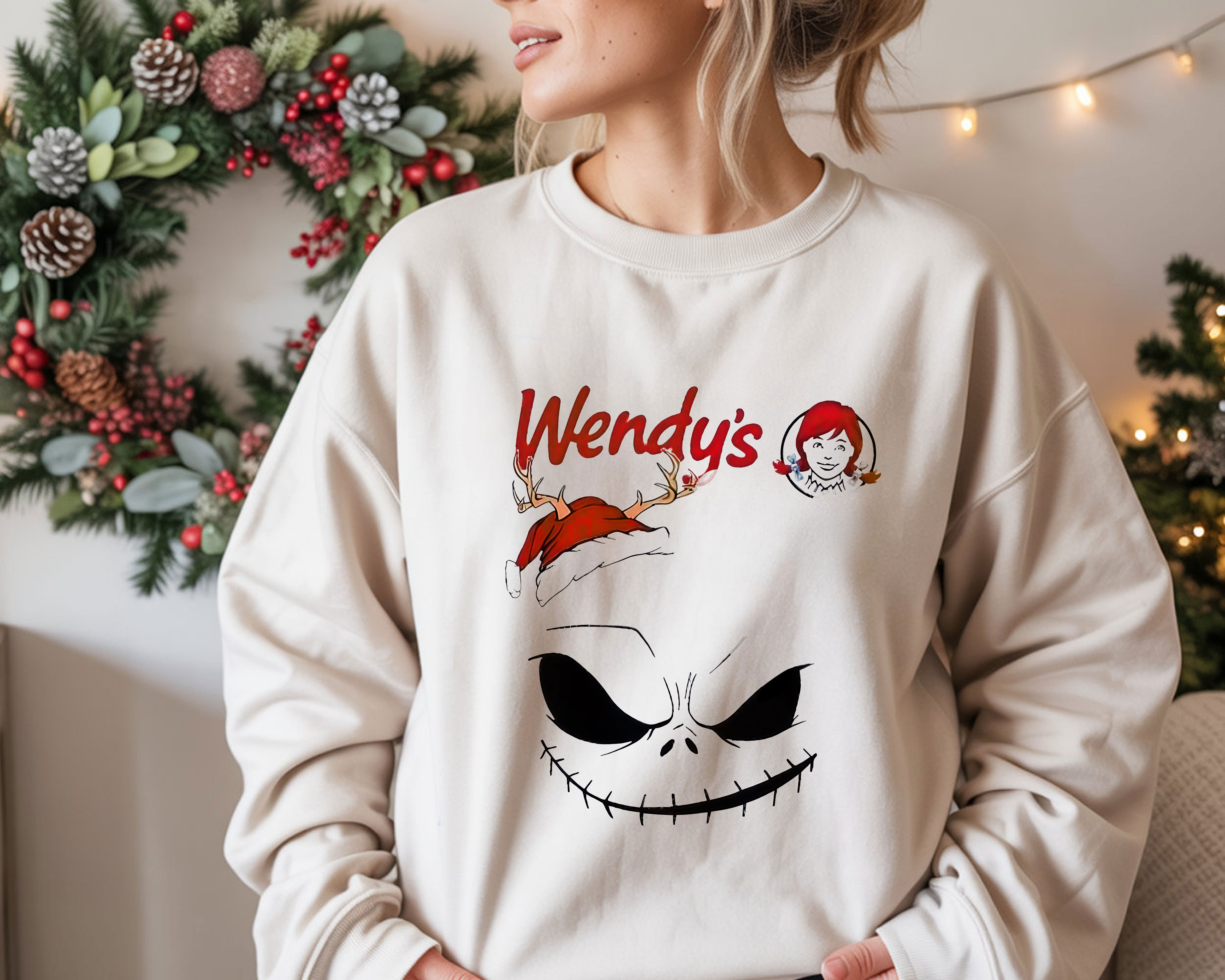 Nightmare Before Christmas Jack Skellington Wendy’s Halloween Graphic Sweatshirt – Spooky Art Tee, T-Shirt, Hoodie & Sweatshirt