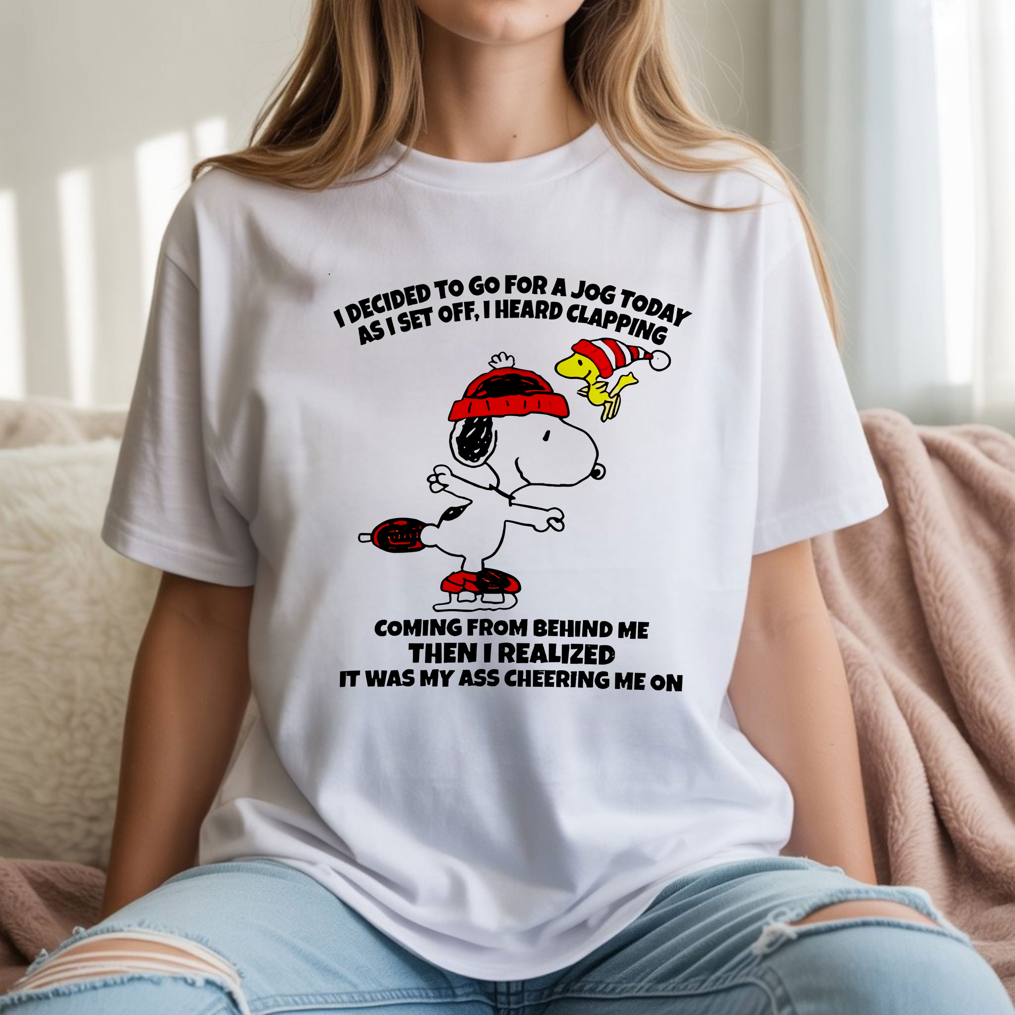 Snoopy I Decided to Go for a Jog Today Heard Clapping Behind Me It Was My Ass Cheering Me On Funny Fitness Quote T-Shirt, Hoodie & Sweatshirt