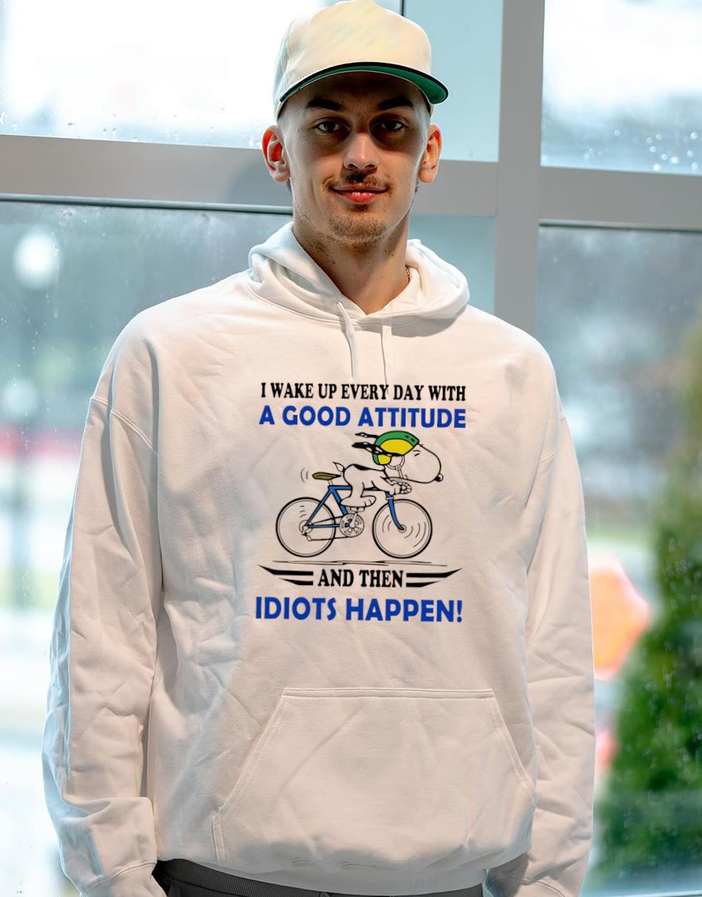 Snoopy I Wake Up Every Day With a Good Attitude and Then Idiots Happen Funny Quote Cartoon Hoodie & Sweatshirt