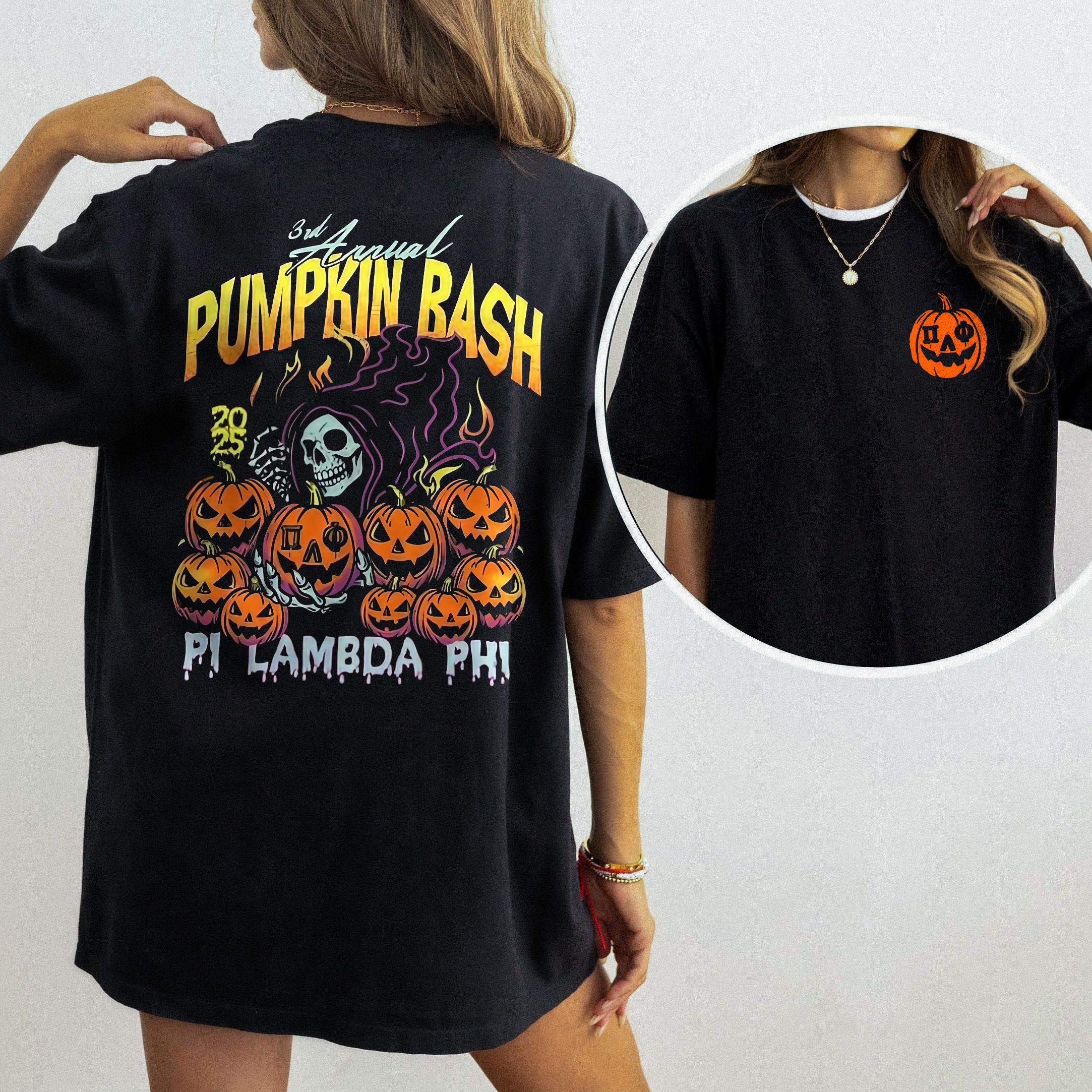 Pi Lambda Phi Pumpkin Bash Two-Sided Design 3rd Annual Halloween Retro T-Shirt, Hoodie & Sweatshirt