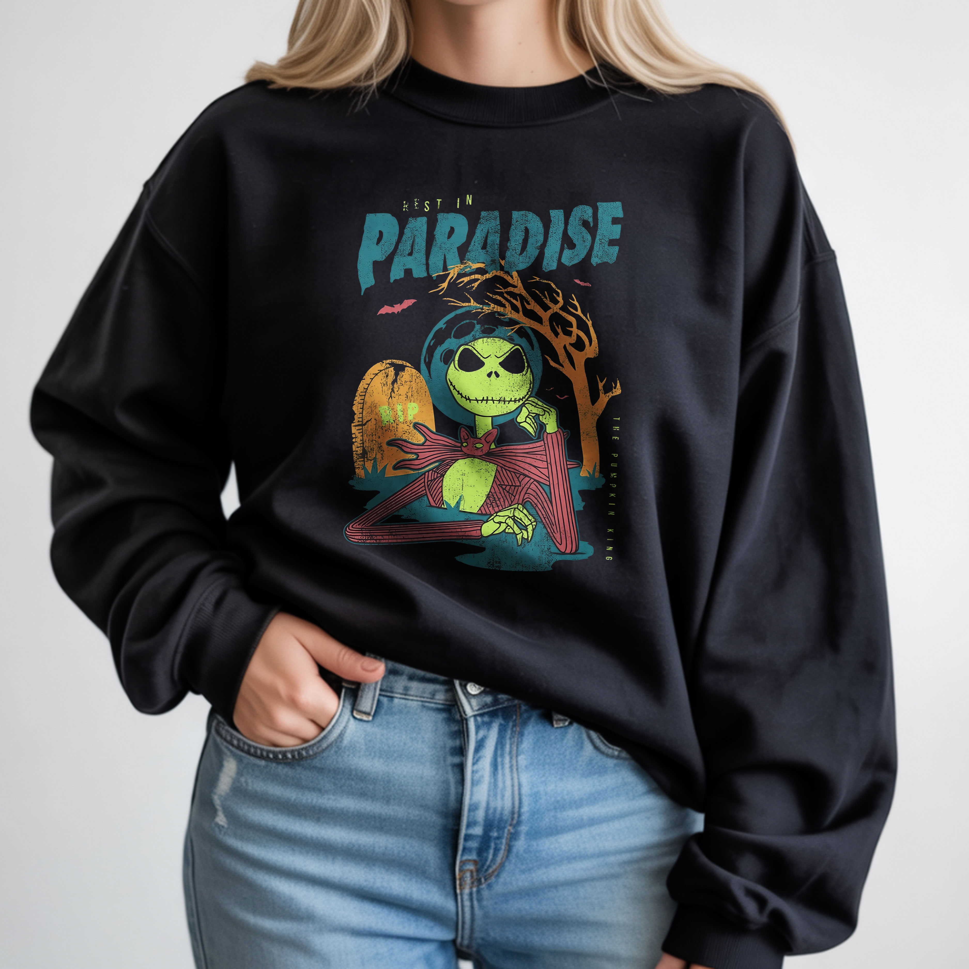 Jack Skellington Graveyard Art Rest In Paradise Halloween Vintage T-Shirt, Hoodie & Sweatshirt