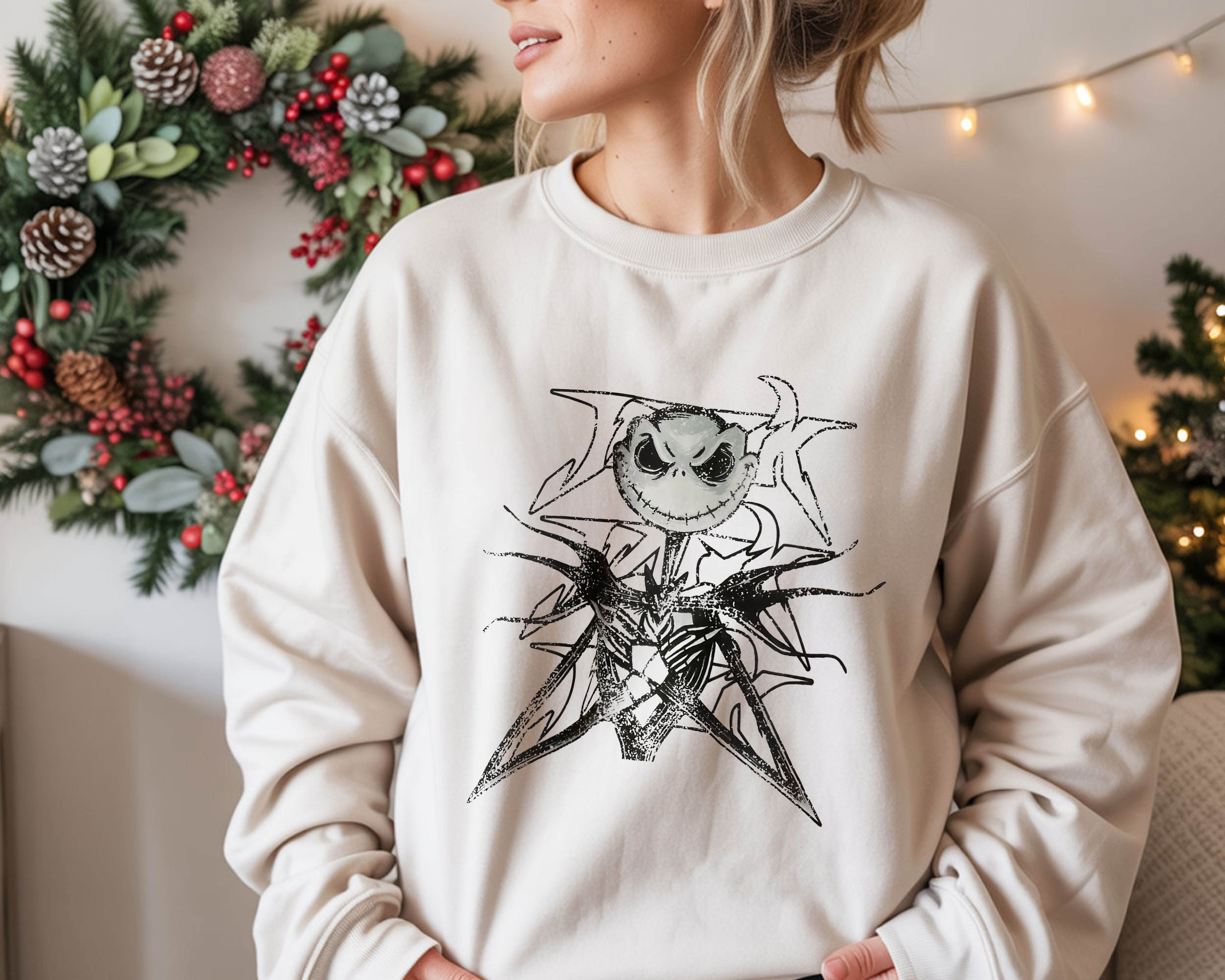 Nightmare Before Christmas Jack Skellington Spider Web Halloween Graphic Sweatshirt – Halloween Art Tee, T-Shirt, Hoodie & Sweatshirt
