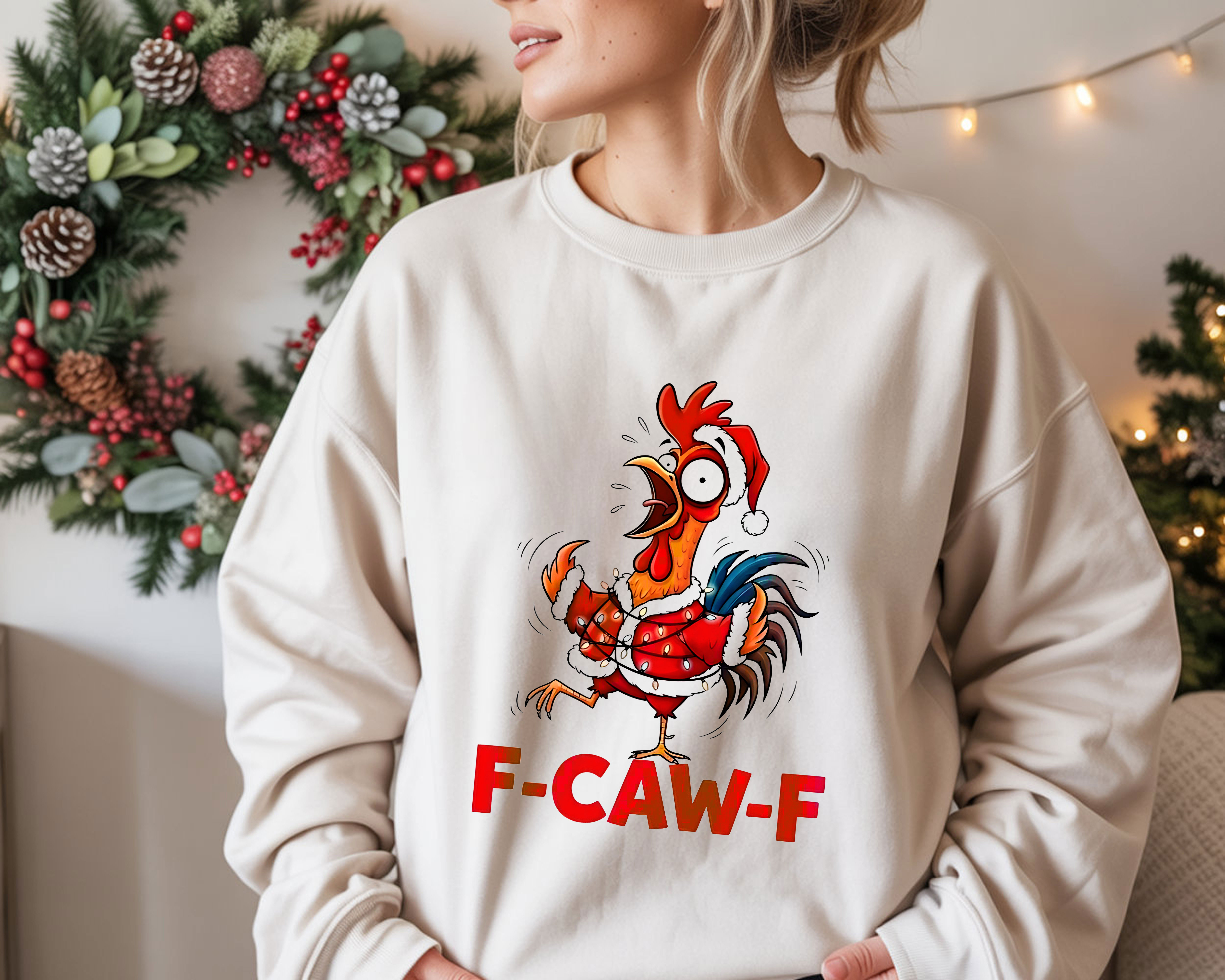 F-Caw-F Chicken Scream Design Santa Hat Christmas Humor T-Shirt, Hoodie & Sweatshirt