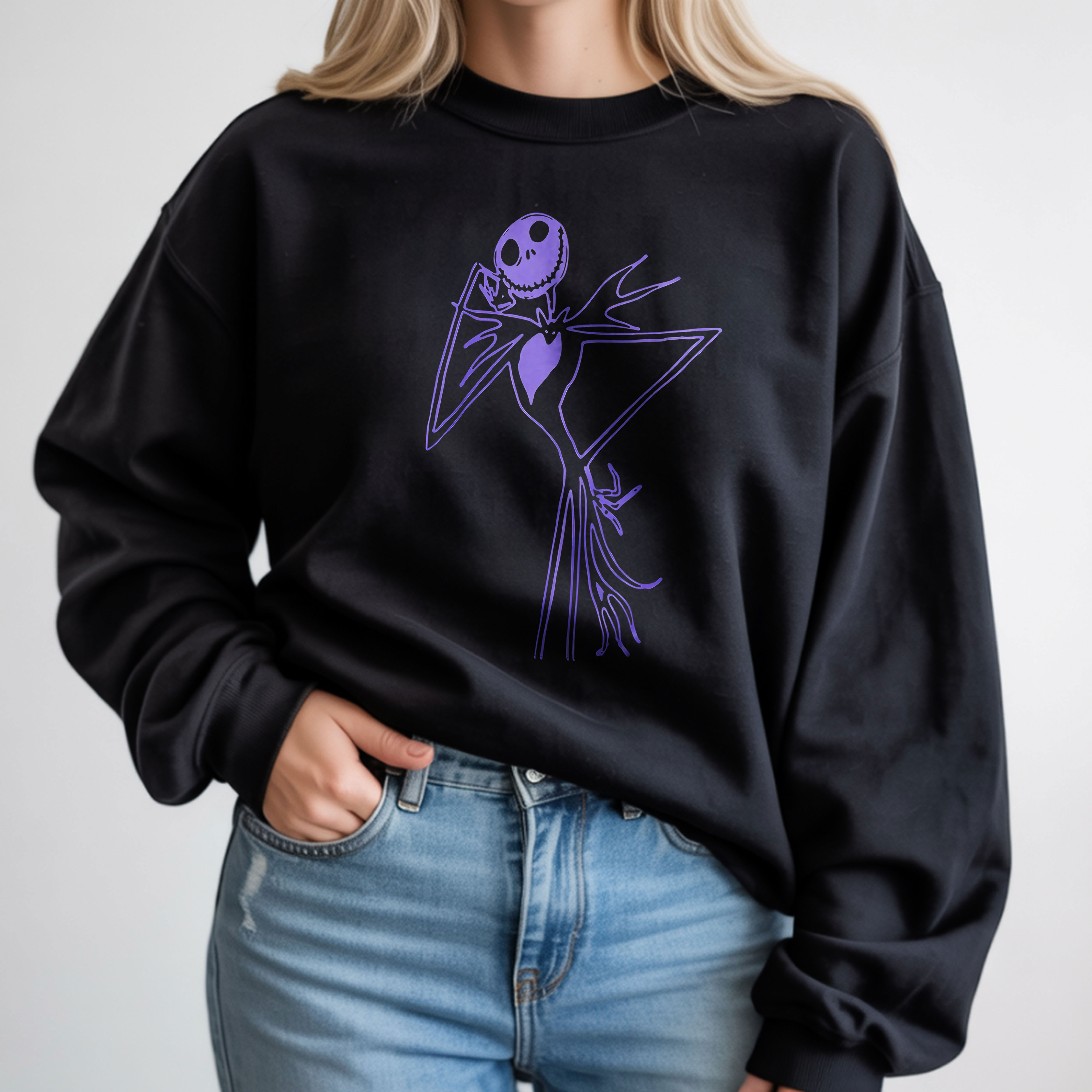 Nightmare Before Christmas Jack Skellington Purple Glow Graphic Sweatshirt – Halloween Art Tee, T-Shirt, Hoodie & Sweatshirt