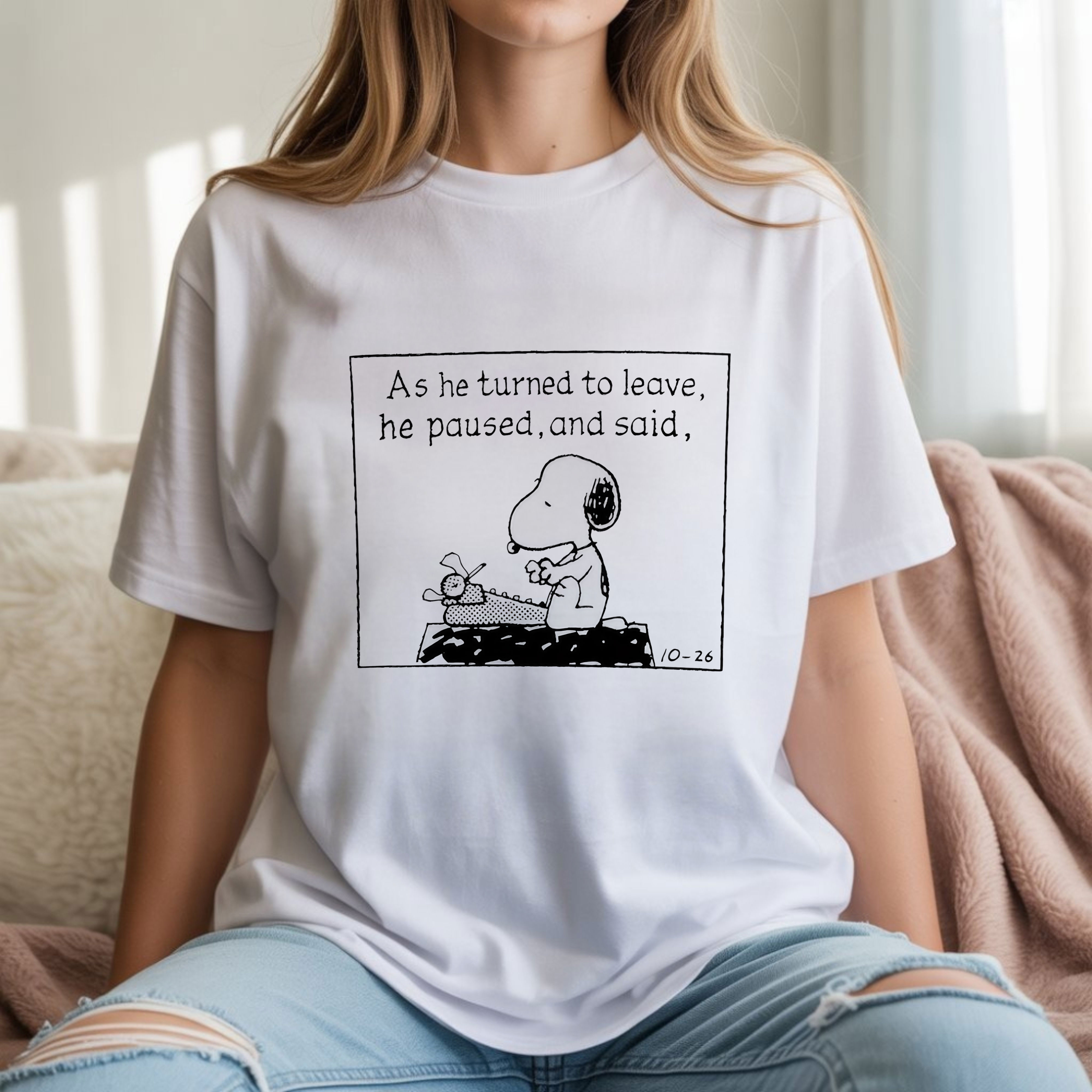Snoopy Comic Strip As He Turned to Leave He Paused and Said Classic Peanuts Sketch Vintage Cartoon T-Shirt, Hoodie & Sweatshirt