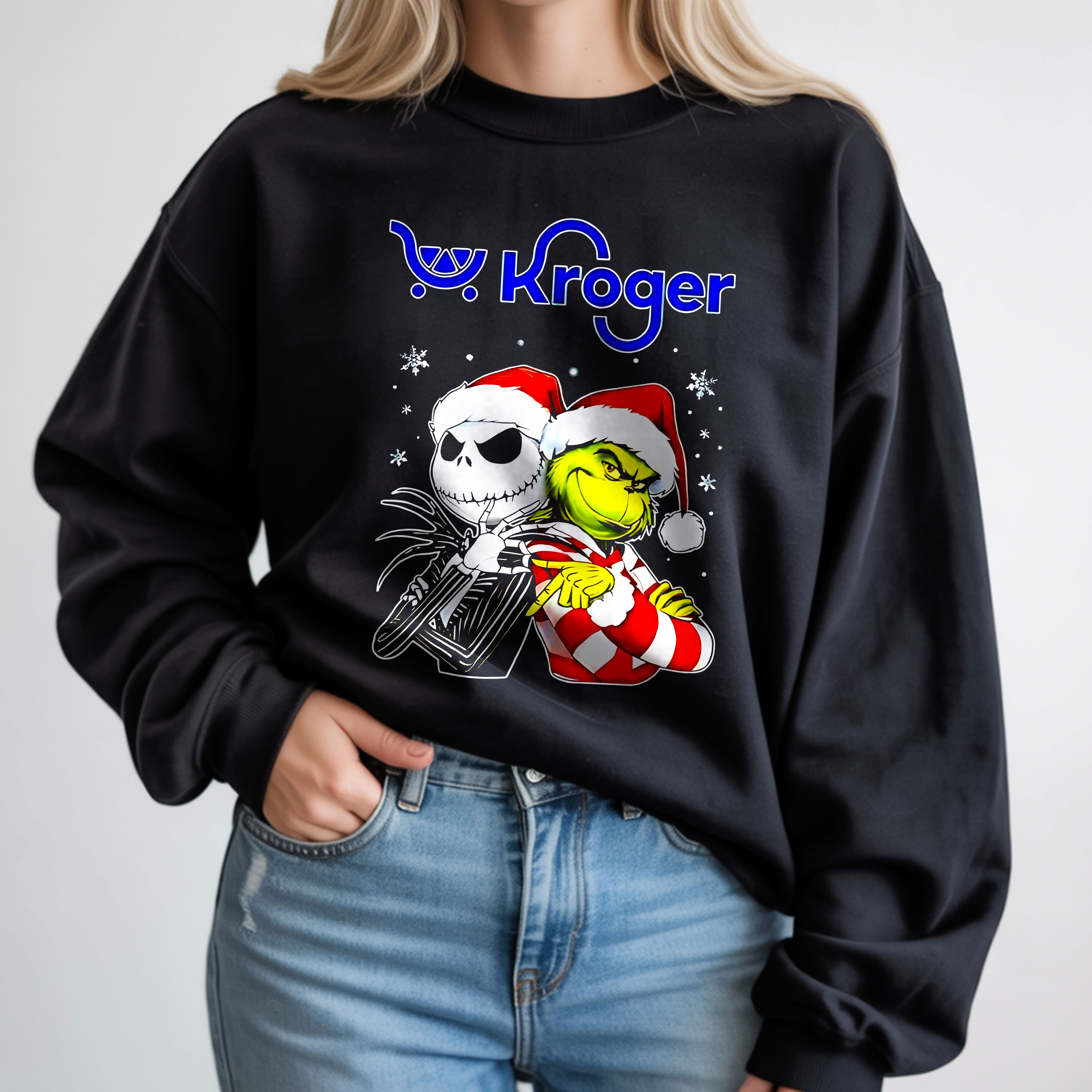 Grinch x Jack Skellington Art Kroger Christmas Vintage T-Shirt, Hoodie & Sweatshirt