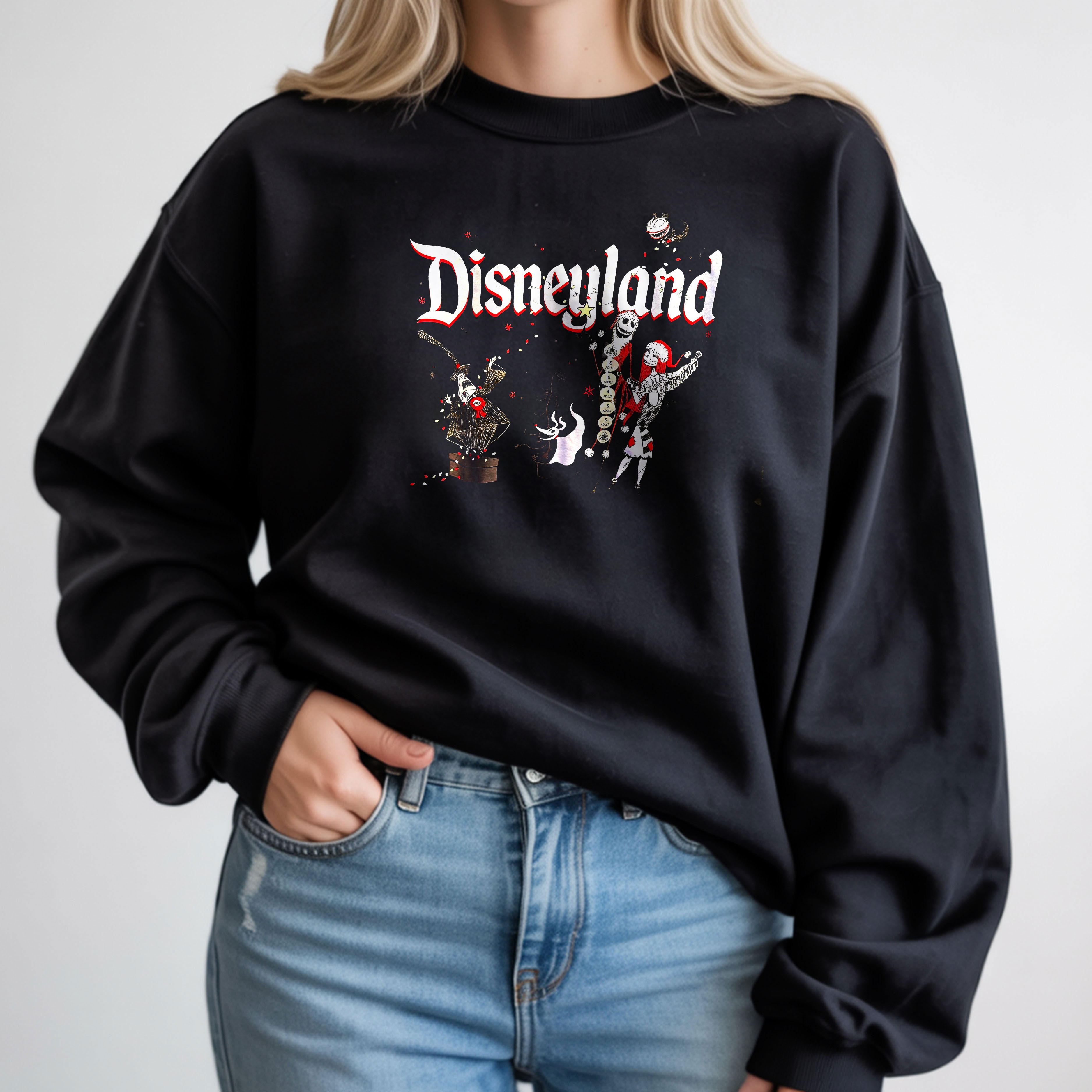 Nightmare Before Christmas Disneyland Jack Skellington and Sally Halloween Graphic Sweatshirt – Halloween Art Tee, T-Shirt, Hoodie & Sweatshirt
