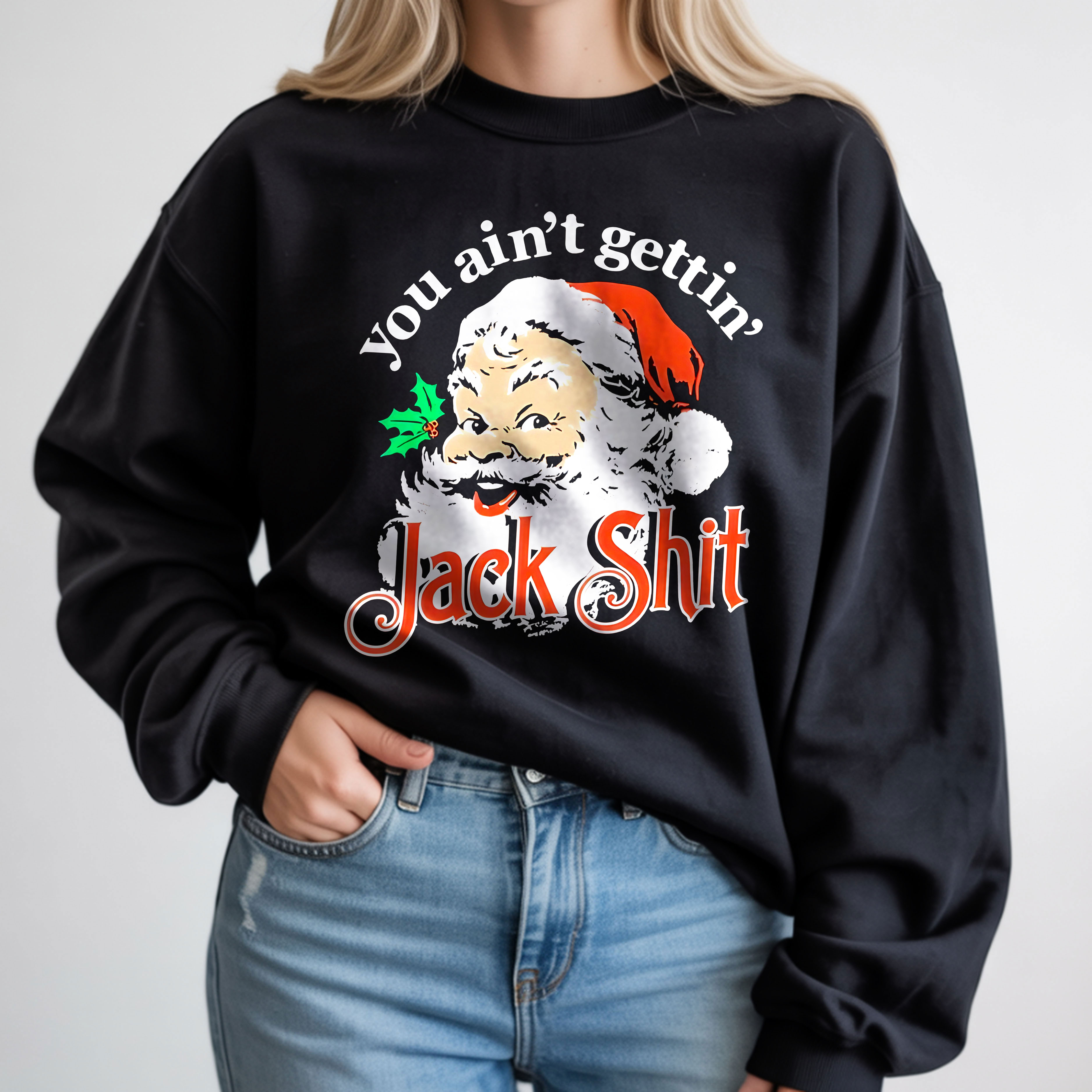 Jack Shit Santa Face Design Christmas Sarcastic Humor Retro T-Shirt, Hoodie & Sweatshirt