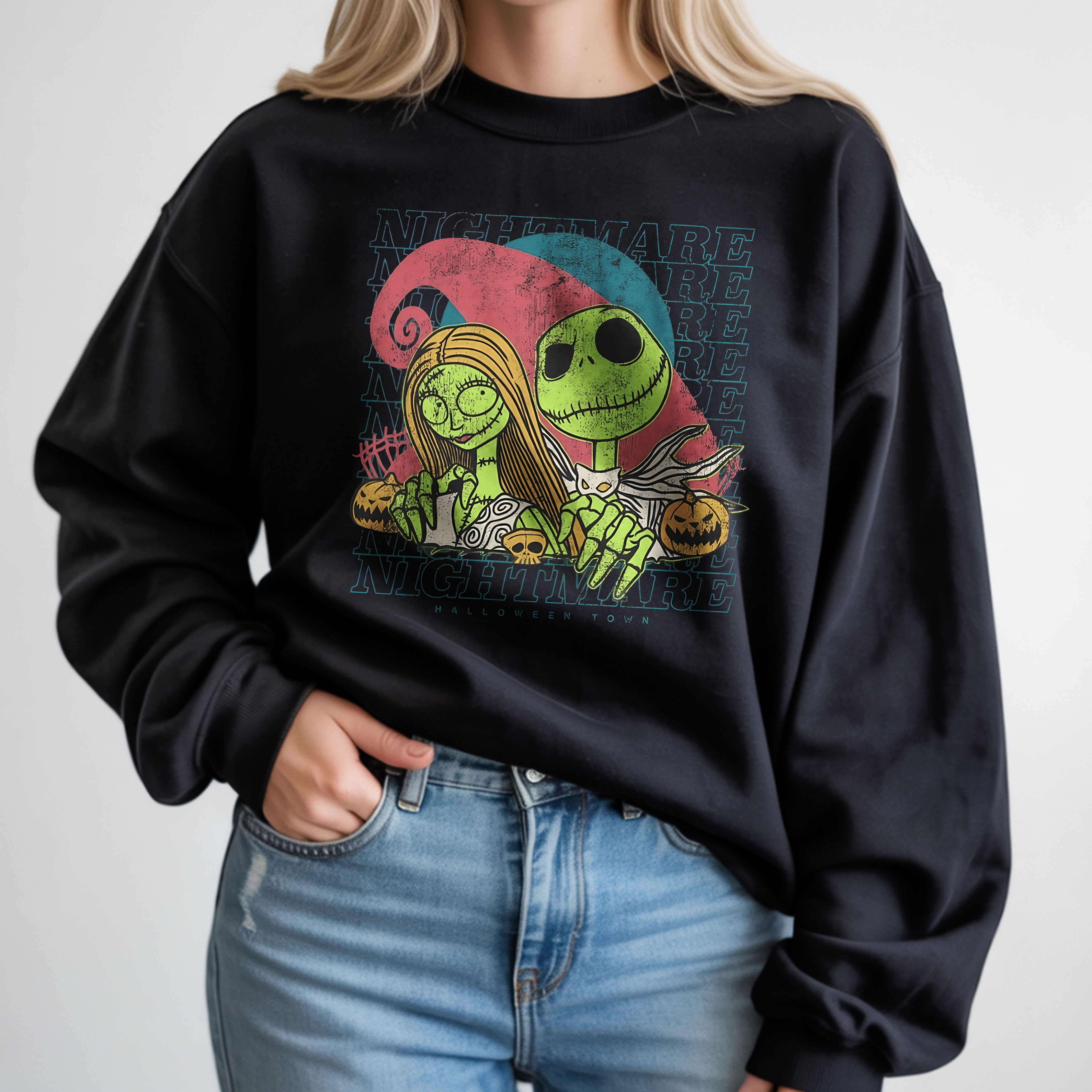 Nightmare Before Christmas Jack Skellington and Sally Halloween Graphic Sweatshirt – Halloween Art Tee, T-Shirt, Hoodie & Sweatshirt