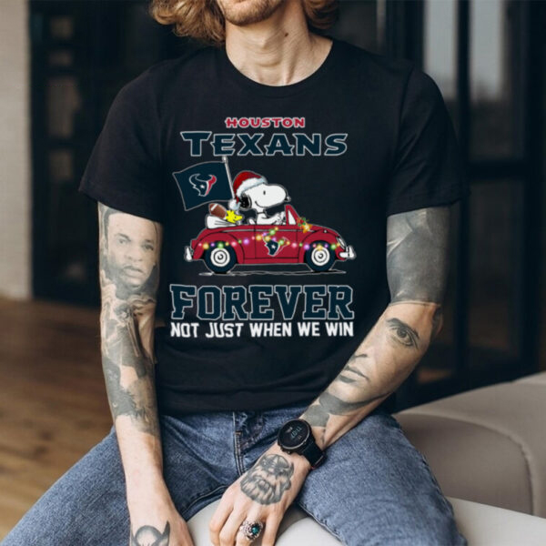 Peanuts Snoopy Driving Car x Houston Texans Christmas T-Shirt – Forever Fan Not Just When We Win Vintage Bootleg Holiday Tee