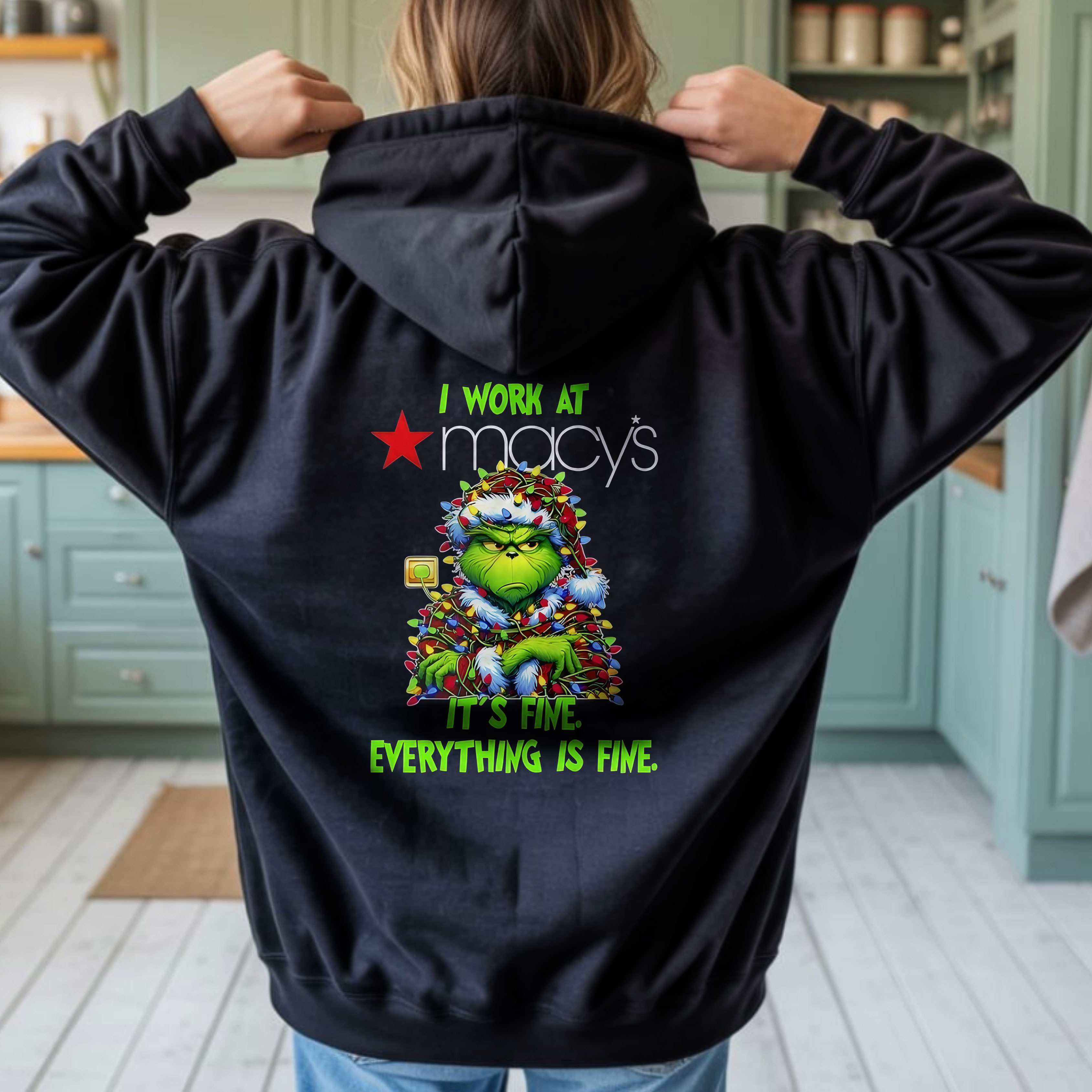 Grinch Quote Macy’s Christmas T-Shirt – Funny I Work At Macy’s It’s Fine Everything Is Fine Vintage Bootleg Holiday Tee
