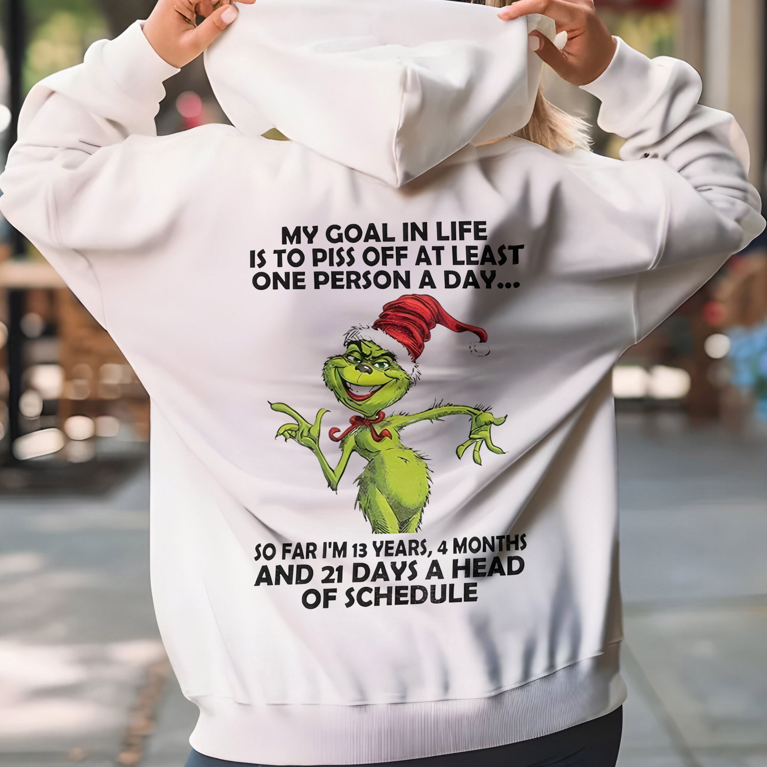 Grinch Quote Christmas T-Shirt – Funny My Goal In Life Is To Piss Off One Person A Day So Far I’m 13 Years Strong Vintage Bootleg Holiday Tee