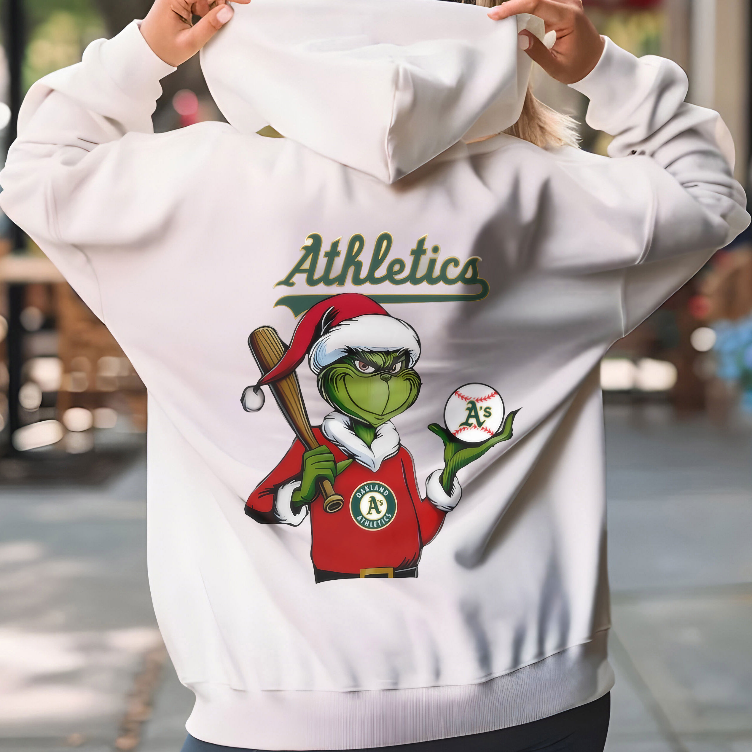 Grinch Logo Oakland Athletics Christmas T-Shirt – Funny Grinch Santa Holding Baseball Vintage Bootleg Holiday Tee