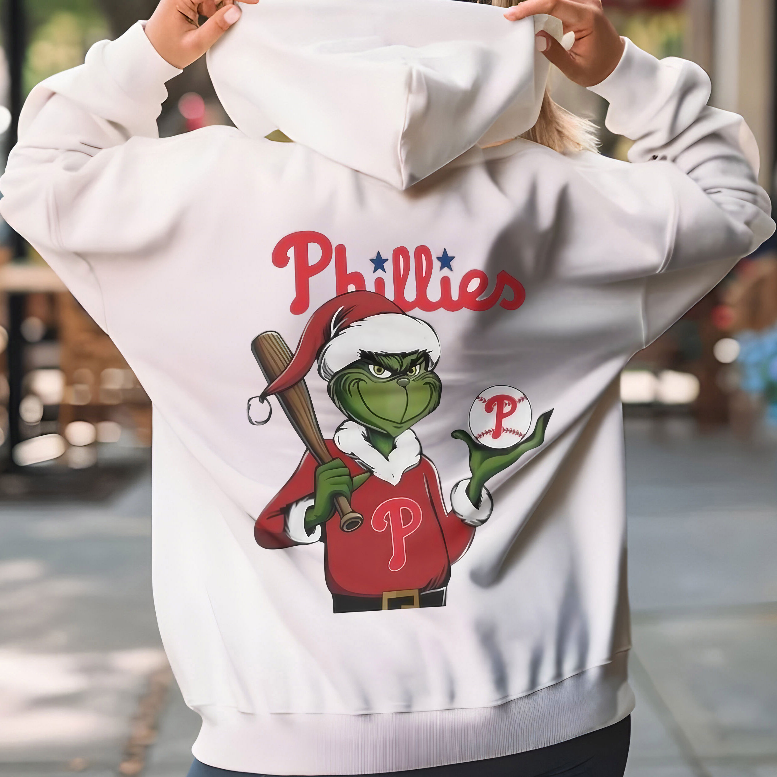 Grinch Logo Philadelphia Phillies Christmas T-Shirt – Funny Grinch Santa Holding Baseball Vintage Bootleg Holiday Tee