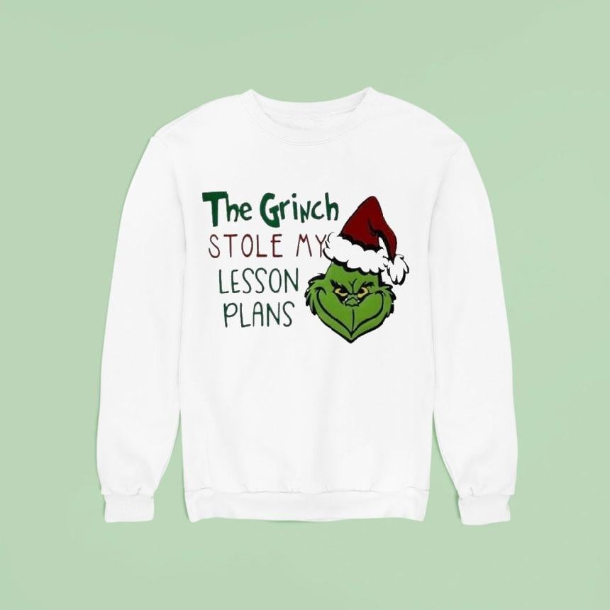 Grinch Teacher Christmas T-Shirt – The Grinch Stole My Lesson Plans Funny Holiday Teacher Gift Tee