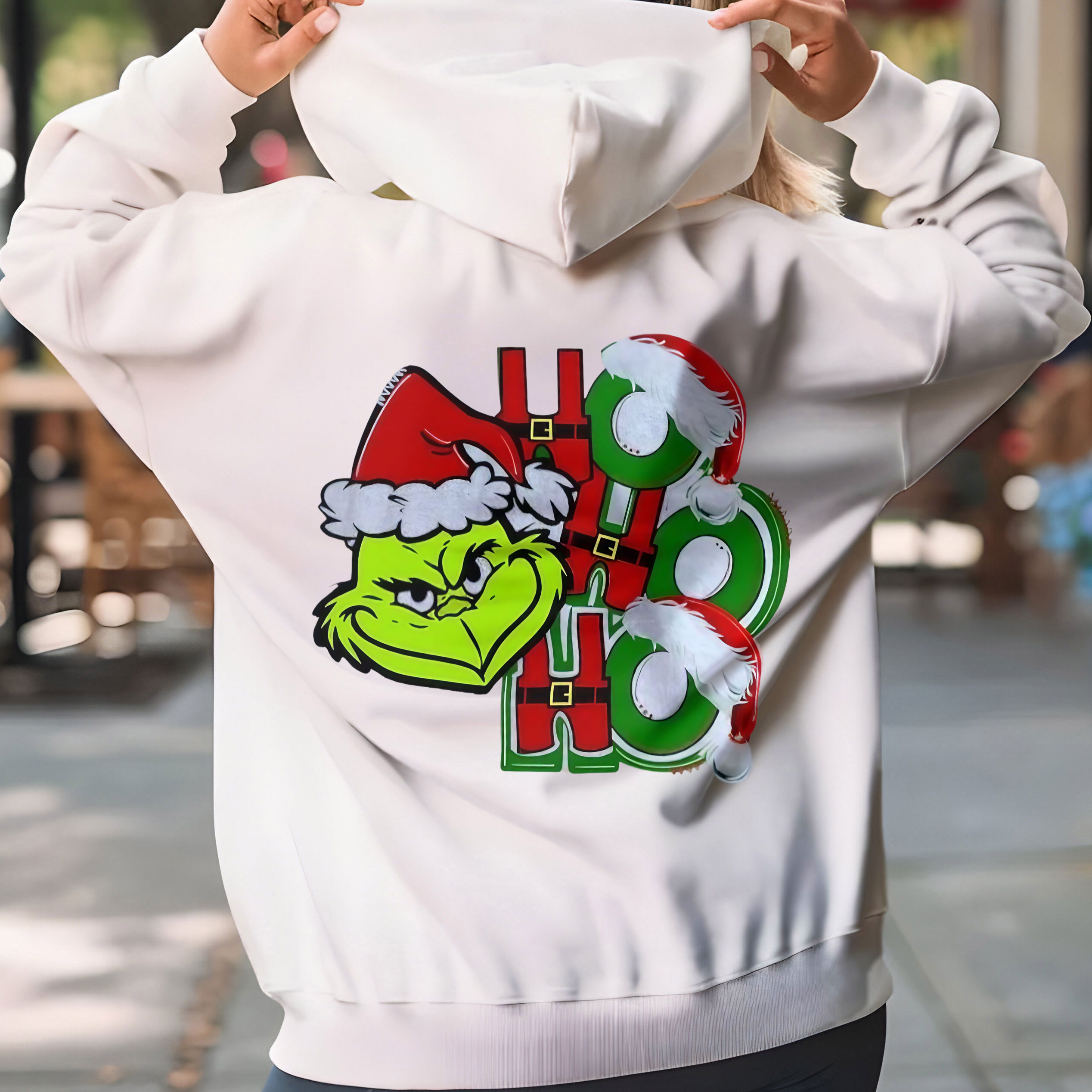 Grinch Art Christmas T-Shirt – Funny Ho Ho Ho Santa Hat Merry Christmas Vintage Bootleg Holiday Tee