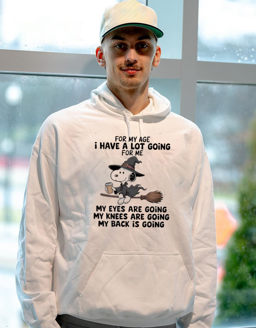 Peanuts Snoopy T-Shirt – Funny For My Age I Have A Lot Going For Me My Eyes My Knees My Back Are Going Vintage Bootleg Humor Tee